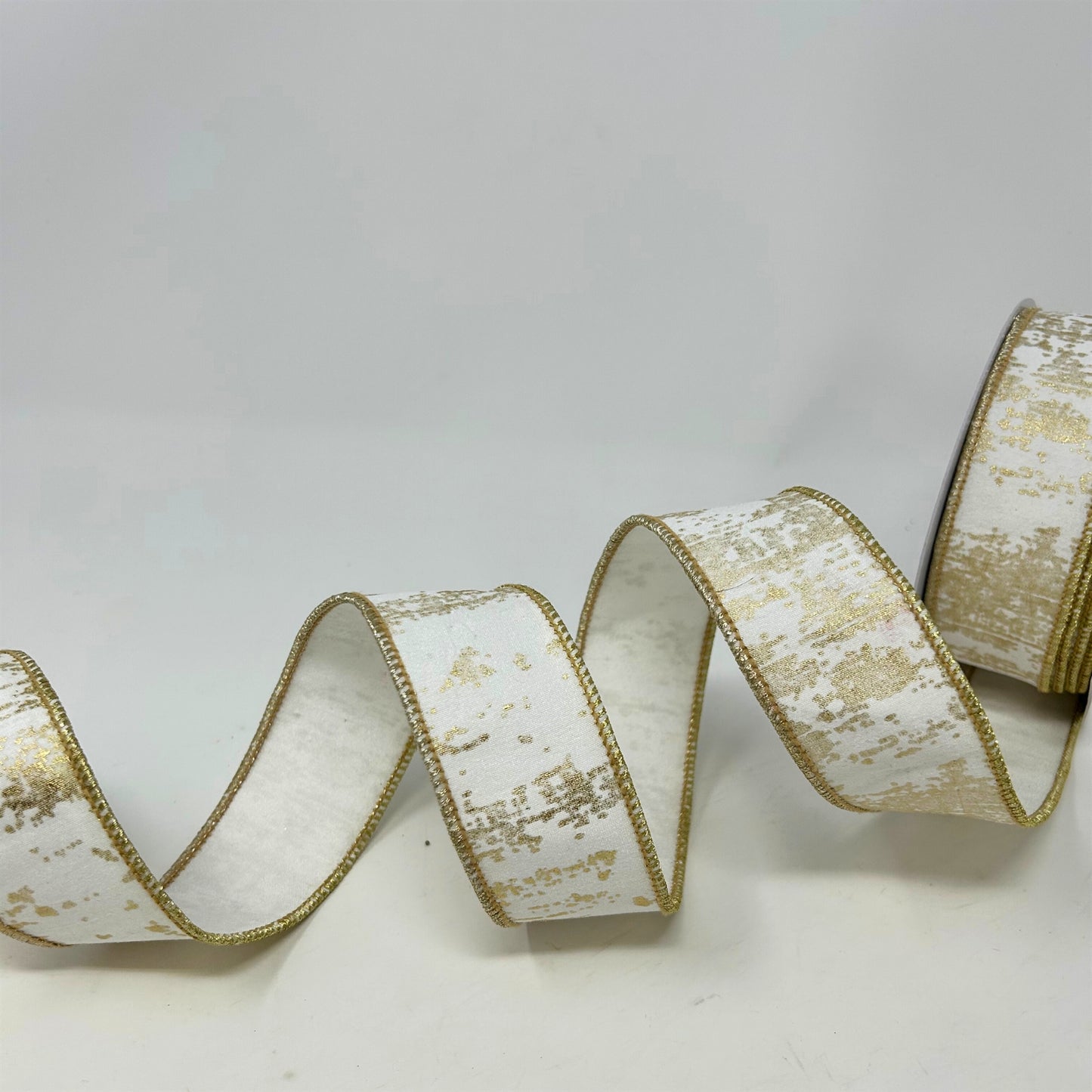 Metallic Gold Abstract on White Ribbon 4" x 10yd | IR