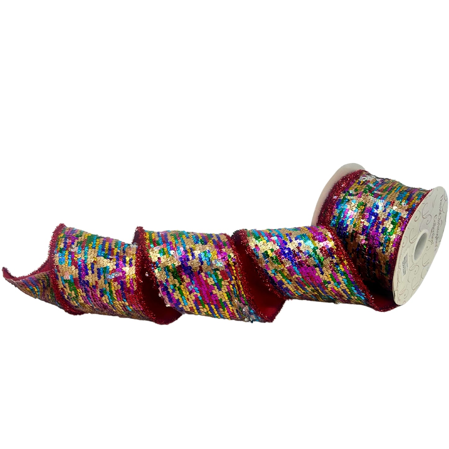 Multi Color Sequin Ribbon With Red Back 4" x 10yd