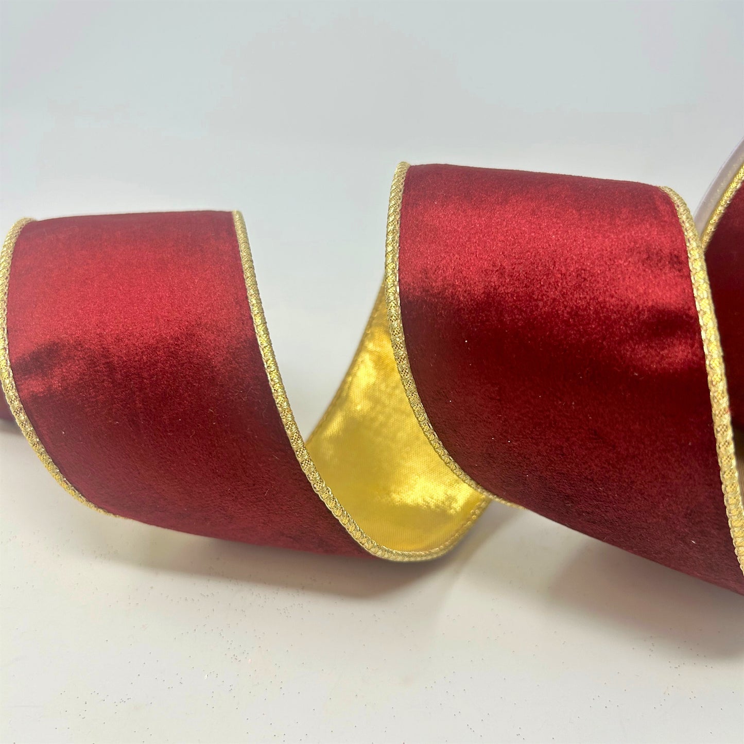 Burgandy Velvet Ribbon w/ Gold back 2.5" x 10yd | IR