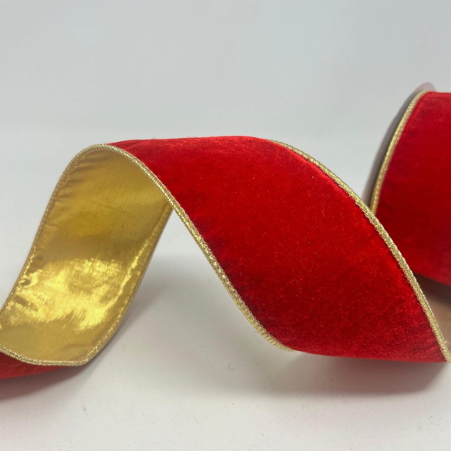 Red Luxury Velvet back w/ Gold lame back Ribbon 2.5” x 10yd | IR