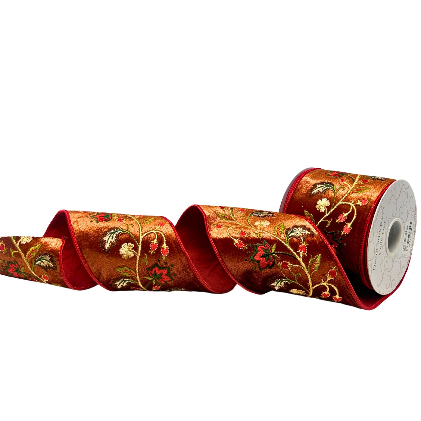 Flower Embroidery On Copper Velvet Ribbon 4" x 5yd | IR