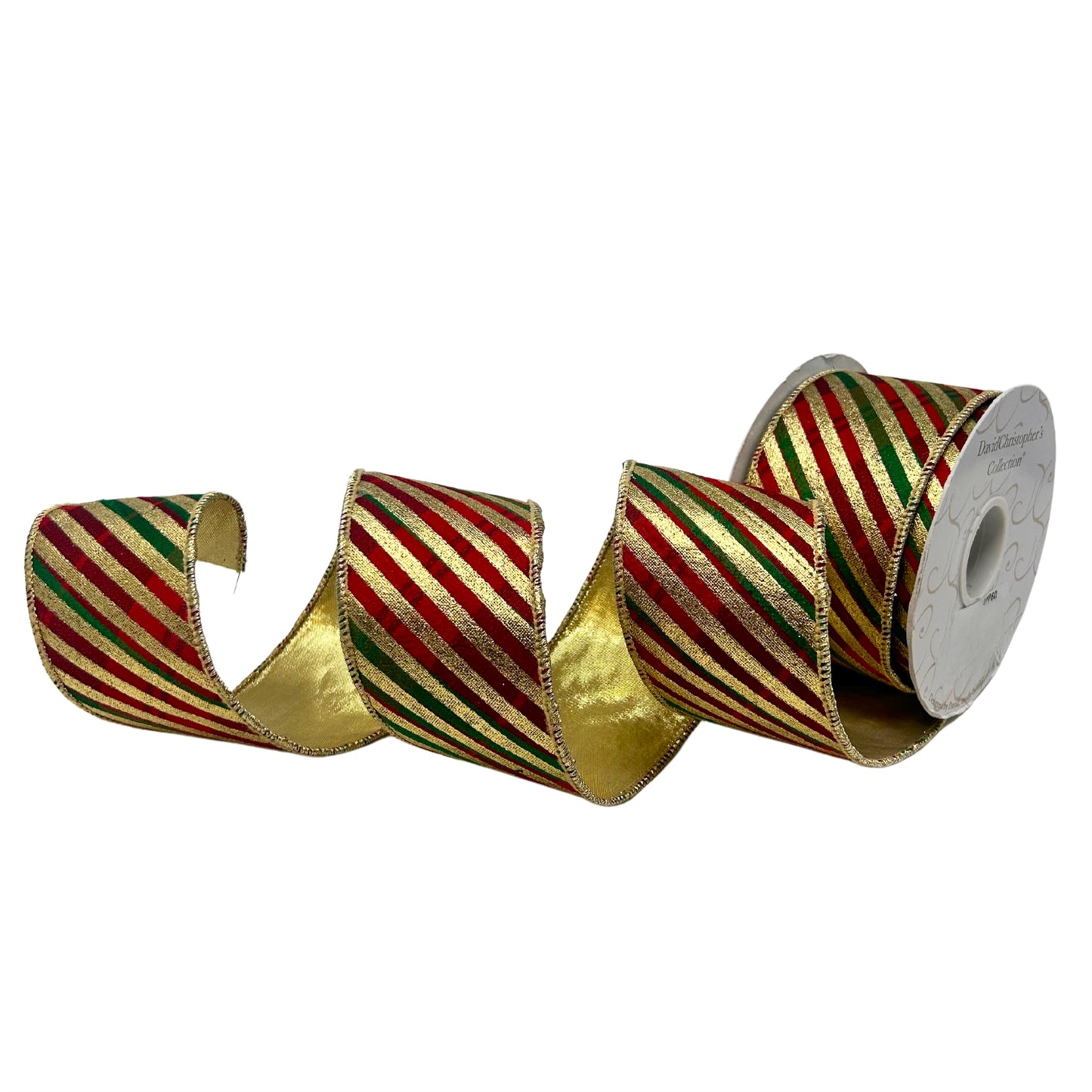 Gold Foil Stripe On Red/Green Plaid Ribbon 4" x 10yd | IR