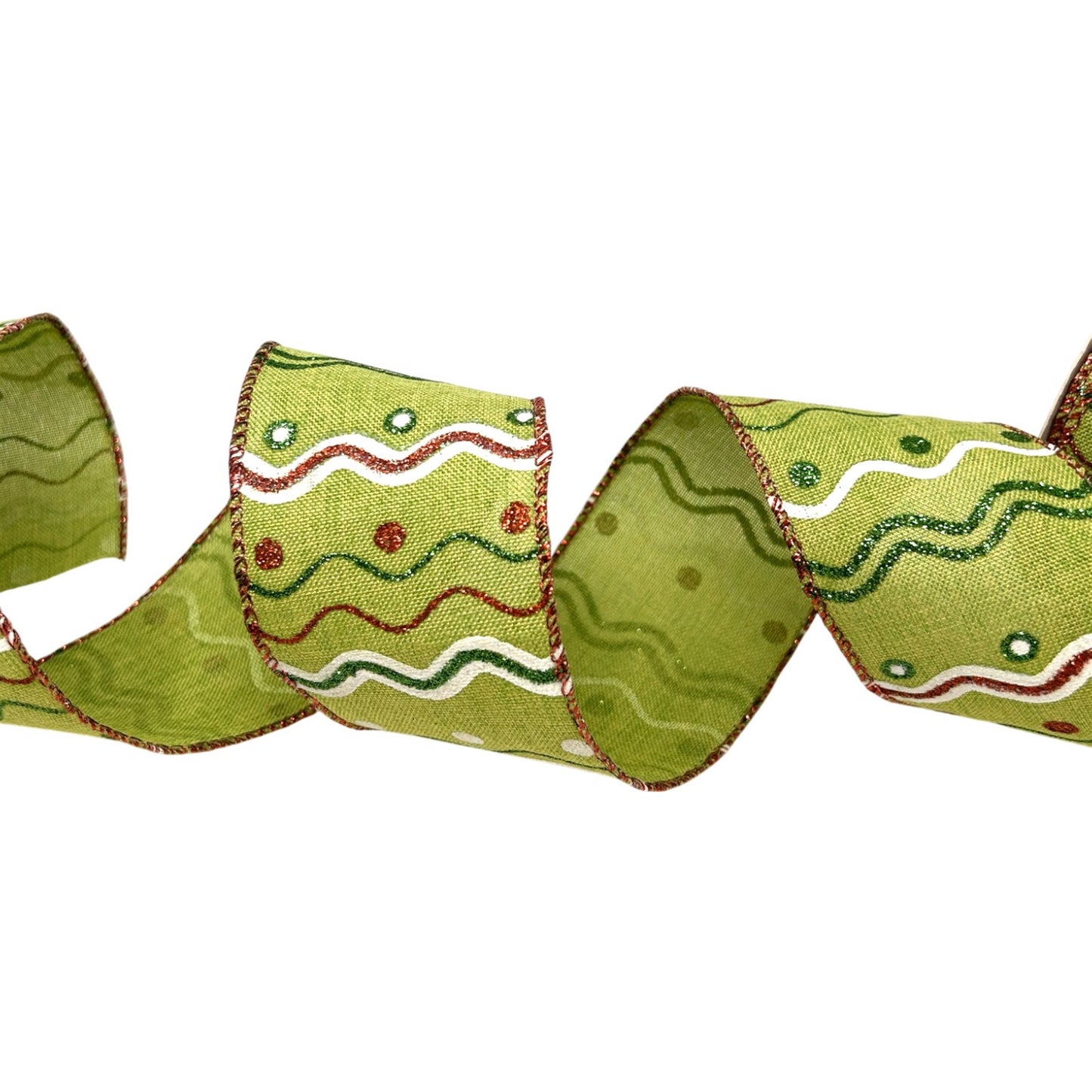 Faux Linen Ribbon w/ Glittered Designs 2.5" x 10yd - Lime | CRR