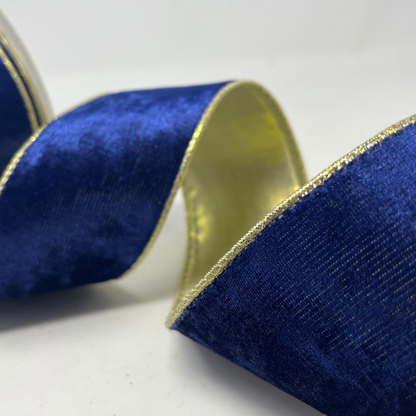 Deluxe Velvet on Gold Back Ribbon 2.5" x 10yd - Navy | CRR