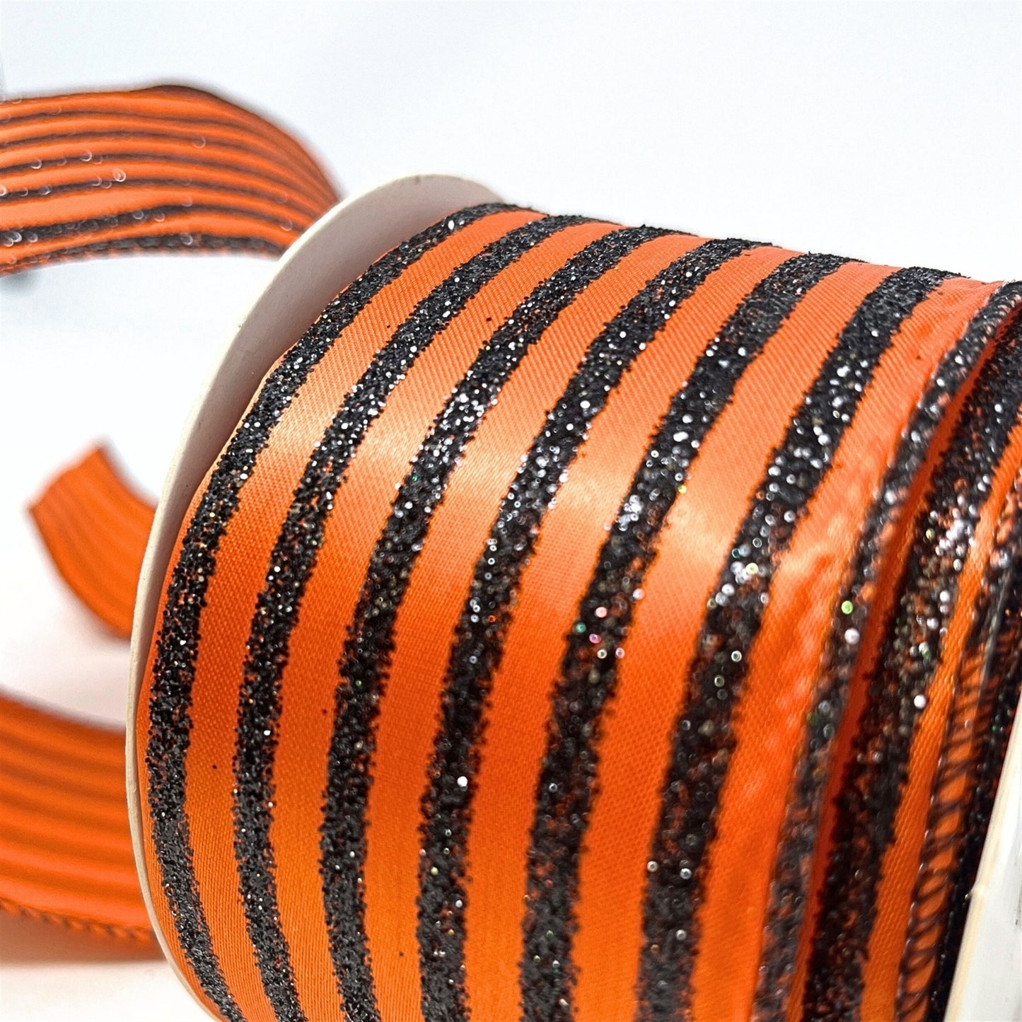 Orange w/ Black Glitter Stripe Ribbon 2.5" x10yd | CRR