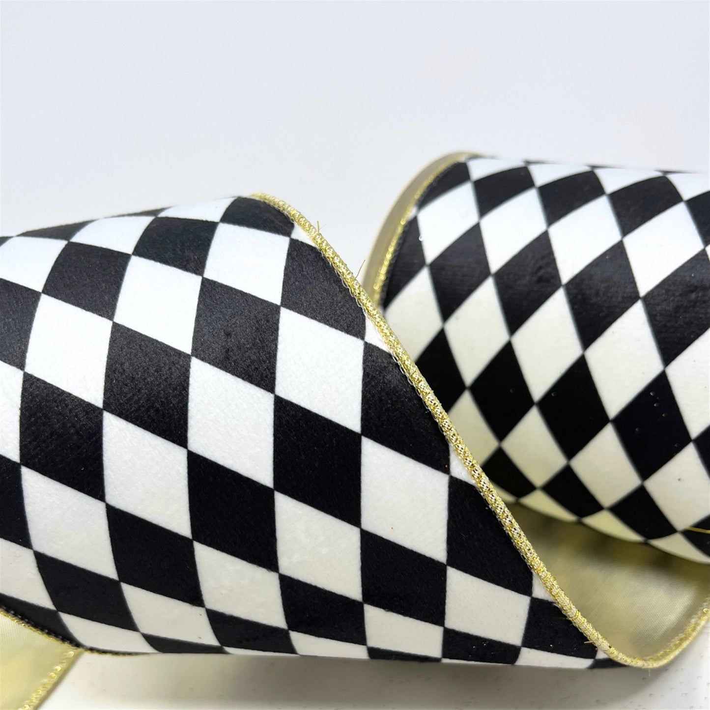 Black/White Diamond Ribbon Platinum Back 4" x10yd | CRR