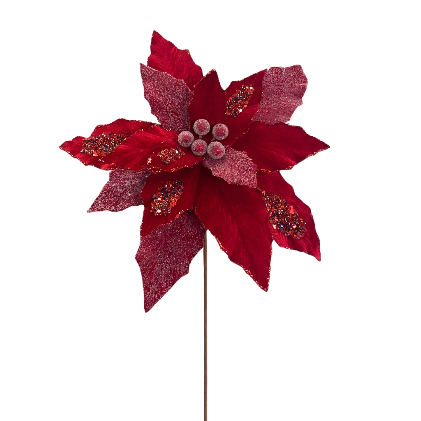 Wintery Frost Santa Suit Poinsettia Stem 25" - Red/Multi | KS