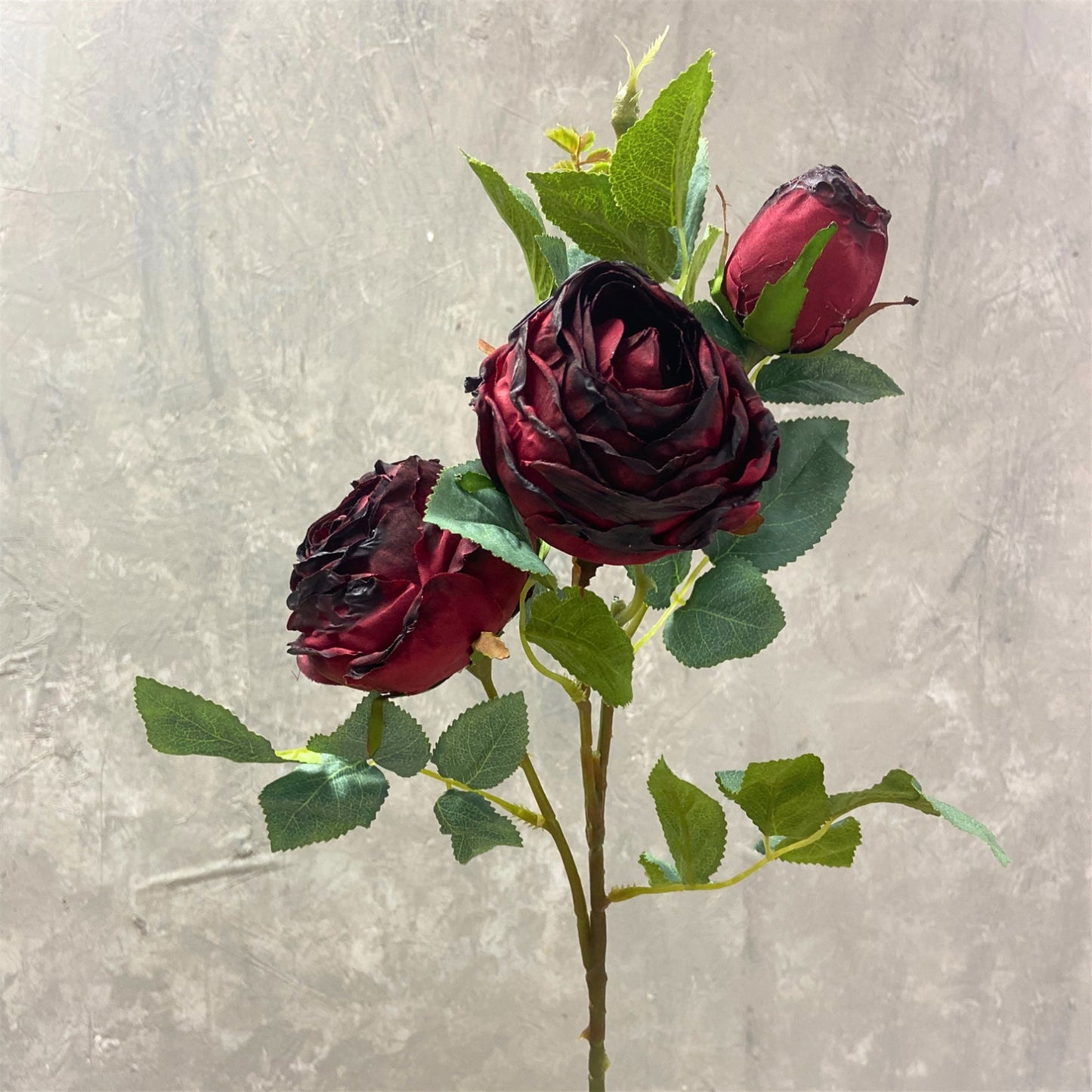 Vintage Garden Rose Spray x 3 25" - Dark Red | YS