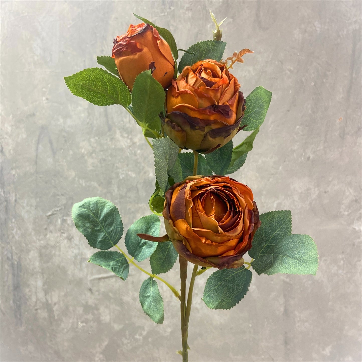 Vintage Garden Rose Spray x 3 25" - Orange | YS