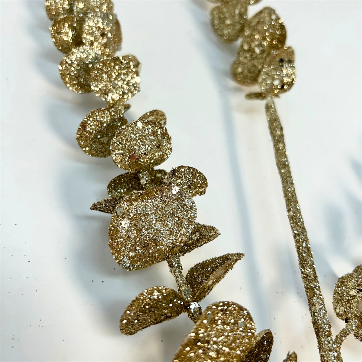 Glamorous Glittered Eucalyptus Spray - Champagne 29" | KS