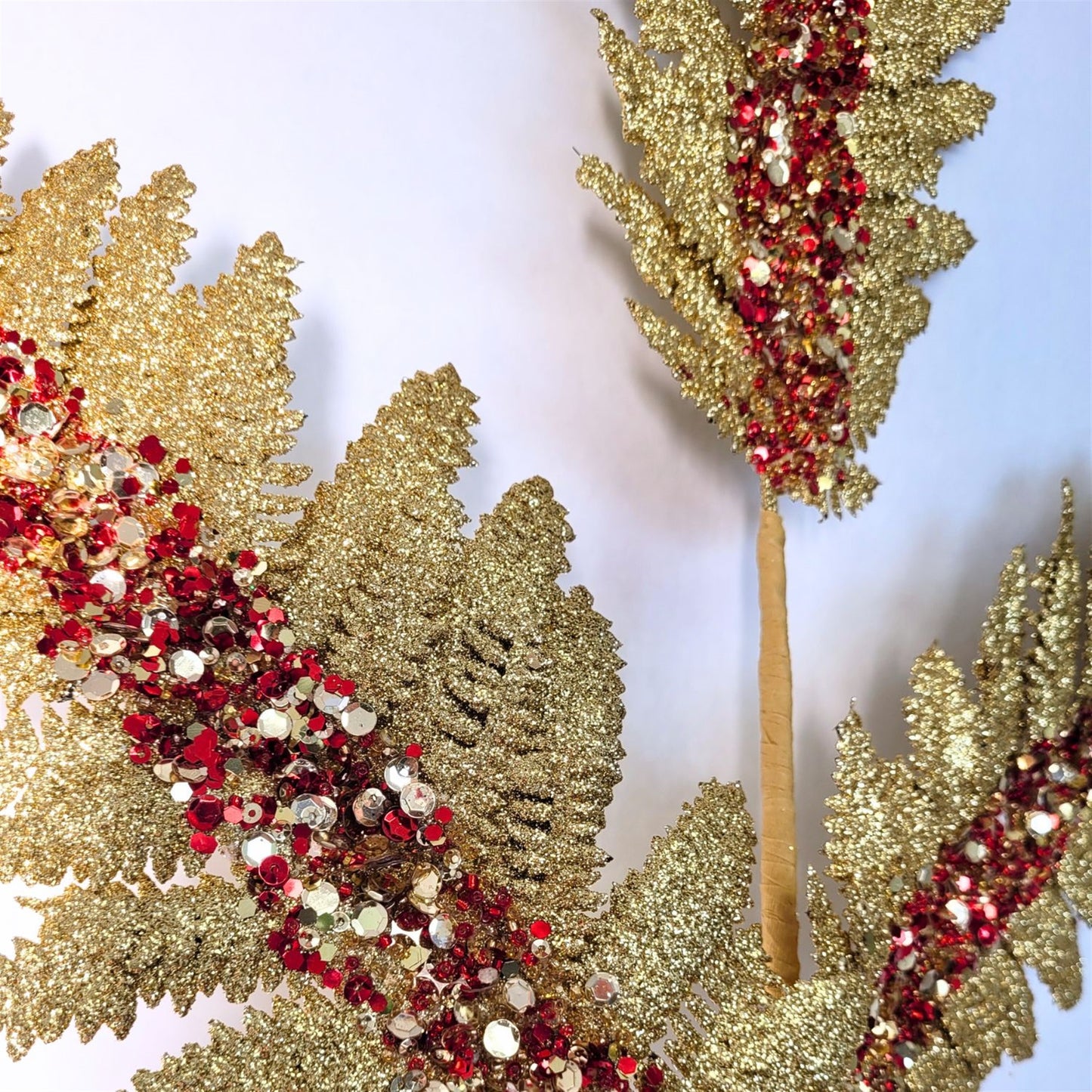 Jumbo Glitter Sequin Fern - Gold/Red 34” | KS