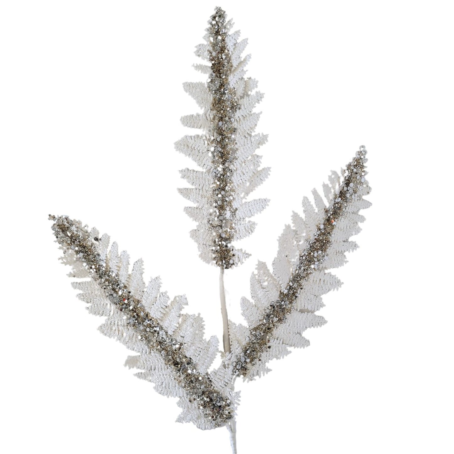 Jumbo Glitter Sequin Fern - White/Platinum 34” | KS