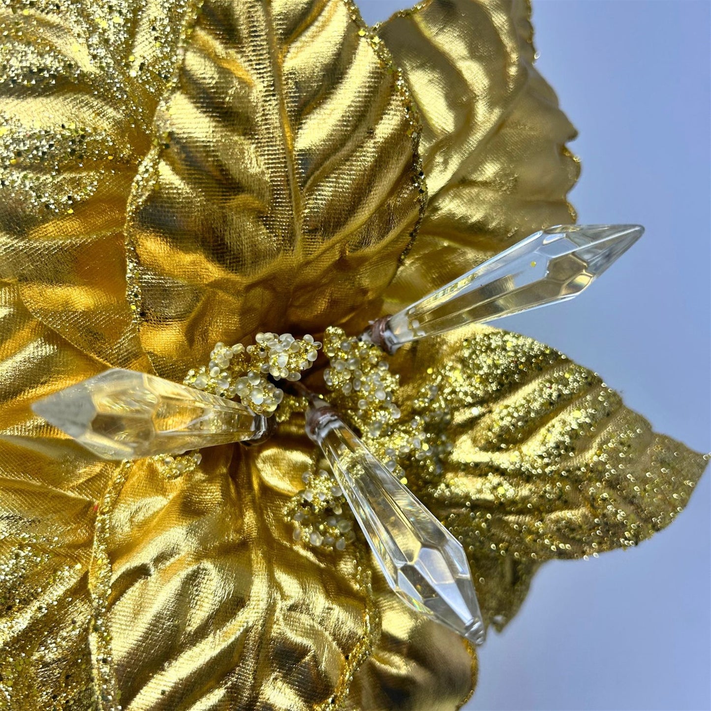 Glistening Metallic Crystal Poinsettia Stem - Gold H:27" X D:16" | KS