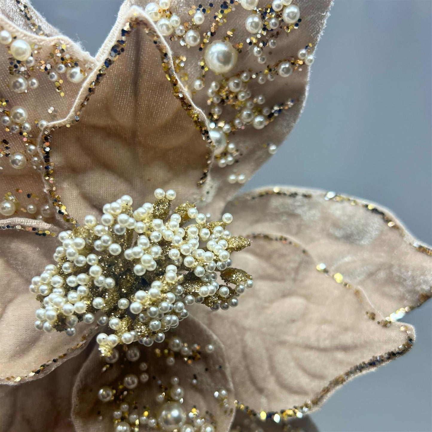 Pewter Velvet Pearl Poinsettia Stem 24” | KS