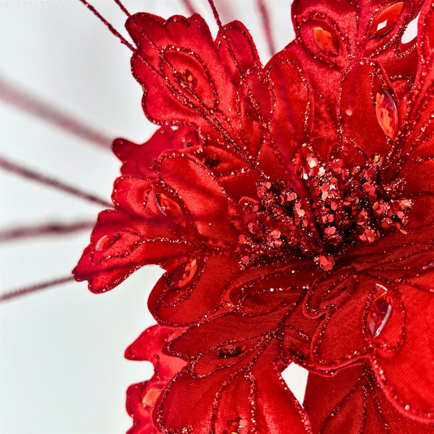 Glitz Gem Velvet Poinsettia Stem - Red 27” | KS