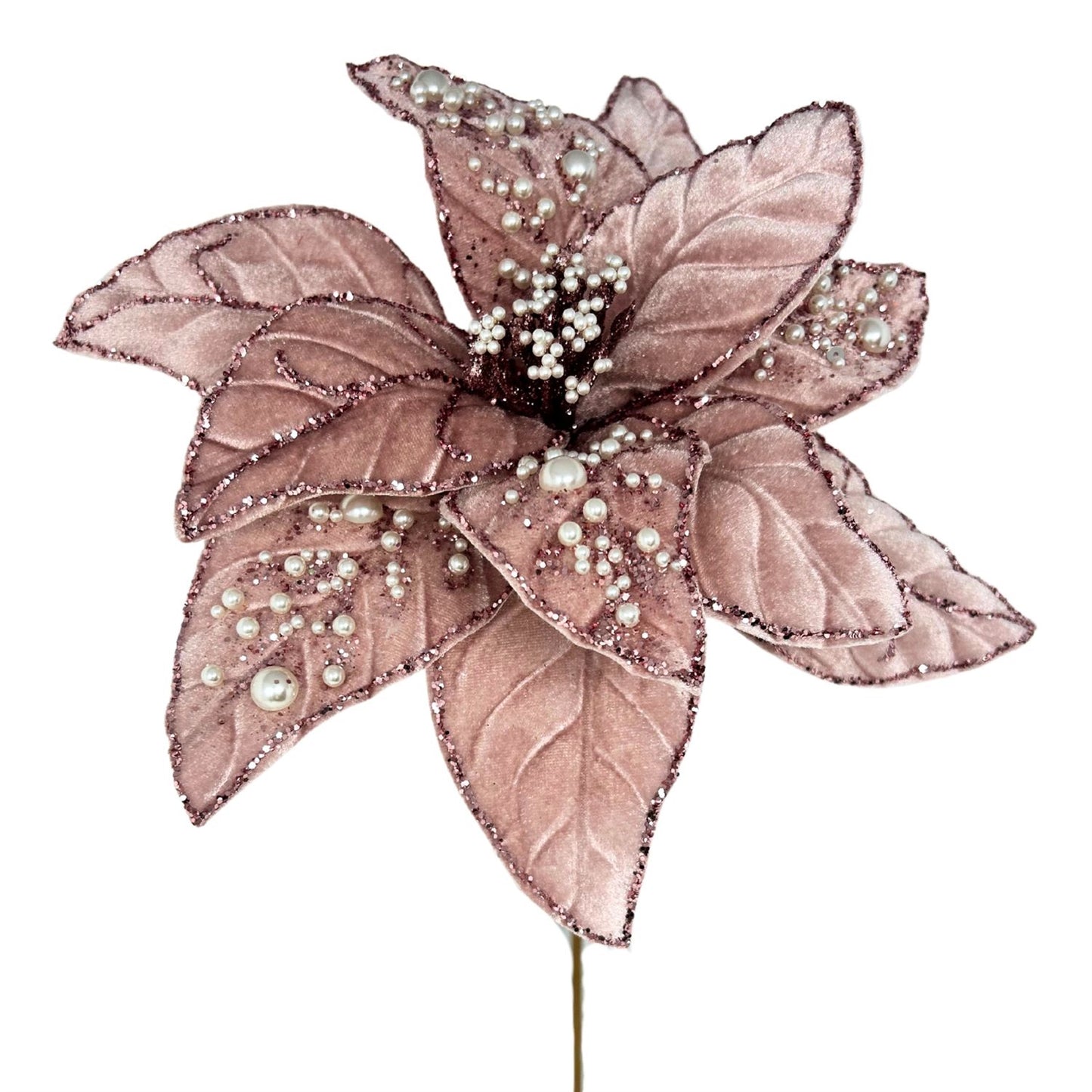 Pink Royal Velvet Pearl Poinsettia Stem 24” | KS