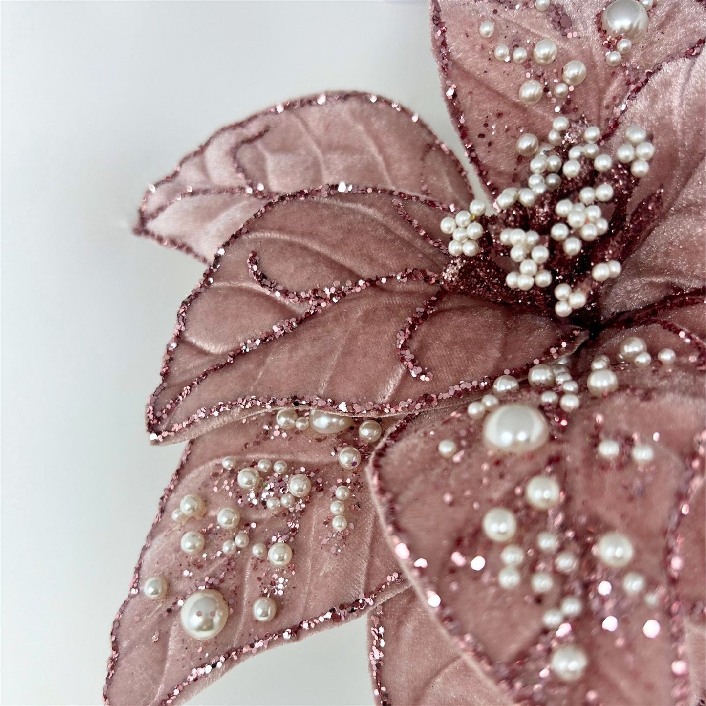 Pink Royal Velvet Pearl Poinsettia Stem 24” | KS