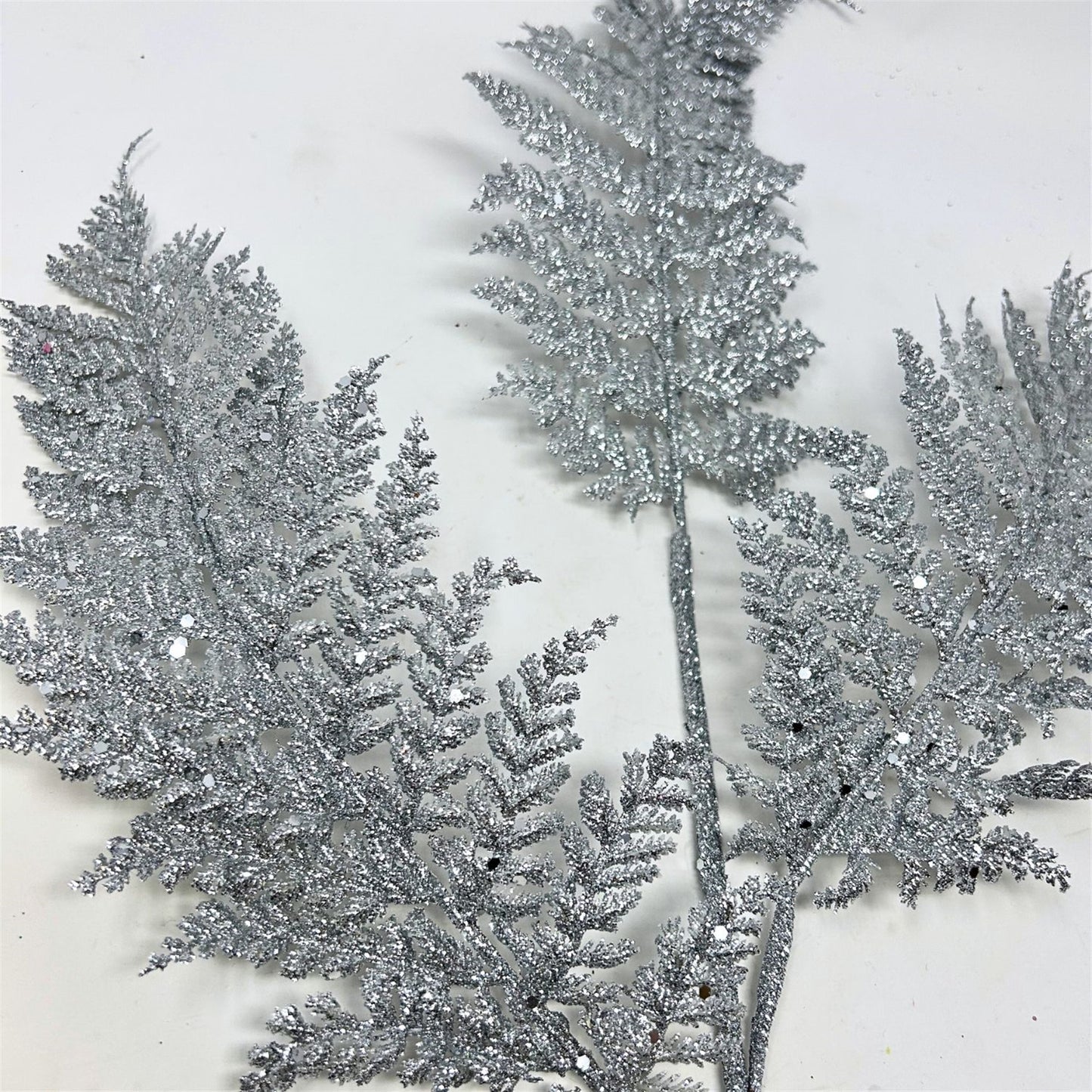 Shimmery Glitter Fern Spray - Silver 32” | KS