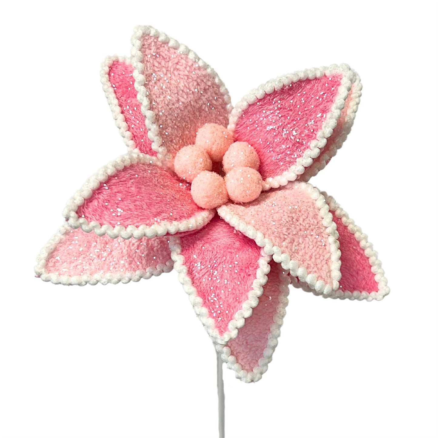Passionate Pink Velvet Poinsettia Stem - Pink 28” | QP