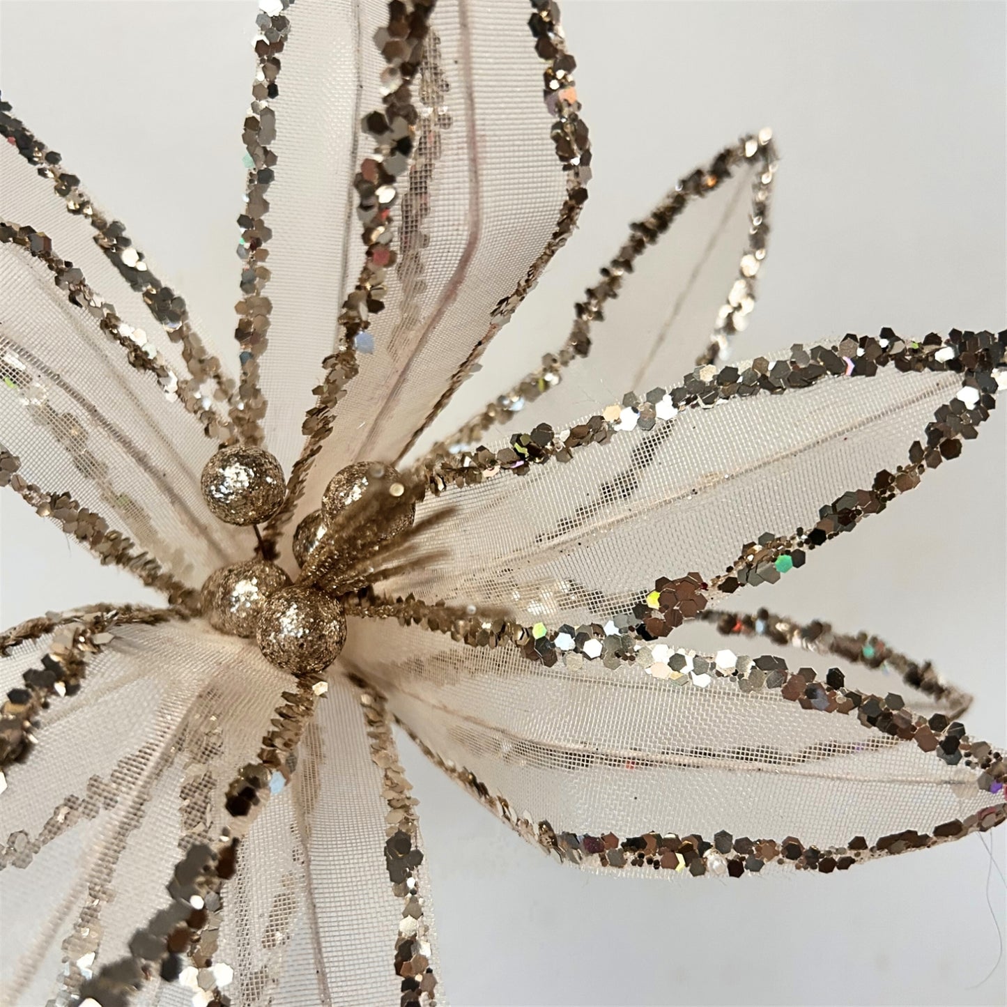 Glitz Sheer Wired Poinsettia Stem - Ivory/Gold | YS