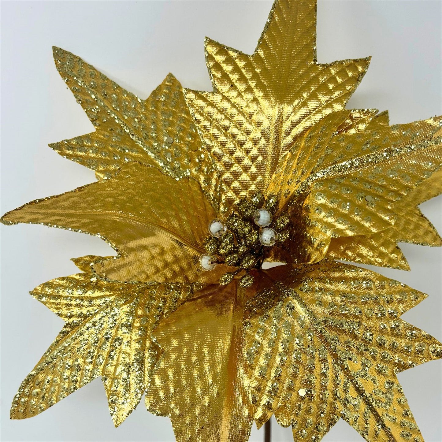 Metallic Diamond Pattern Poinsettia Spray - Gold 18” | YS