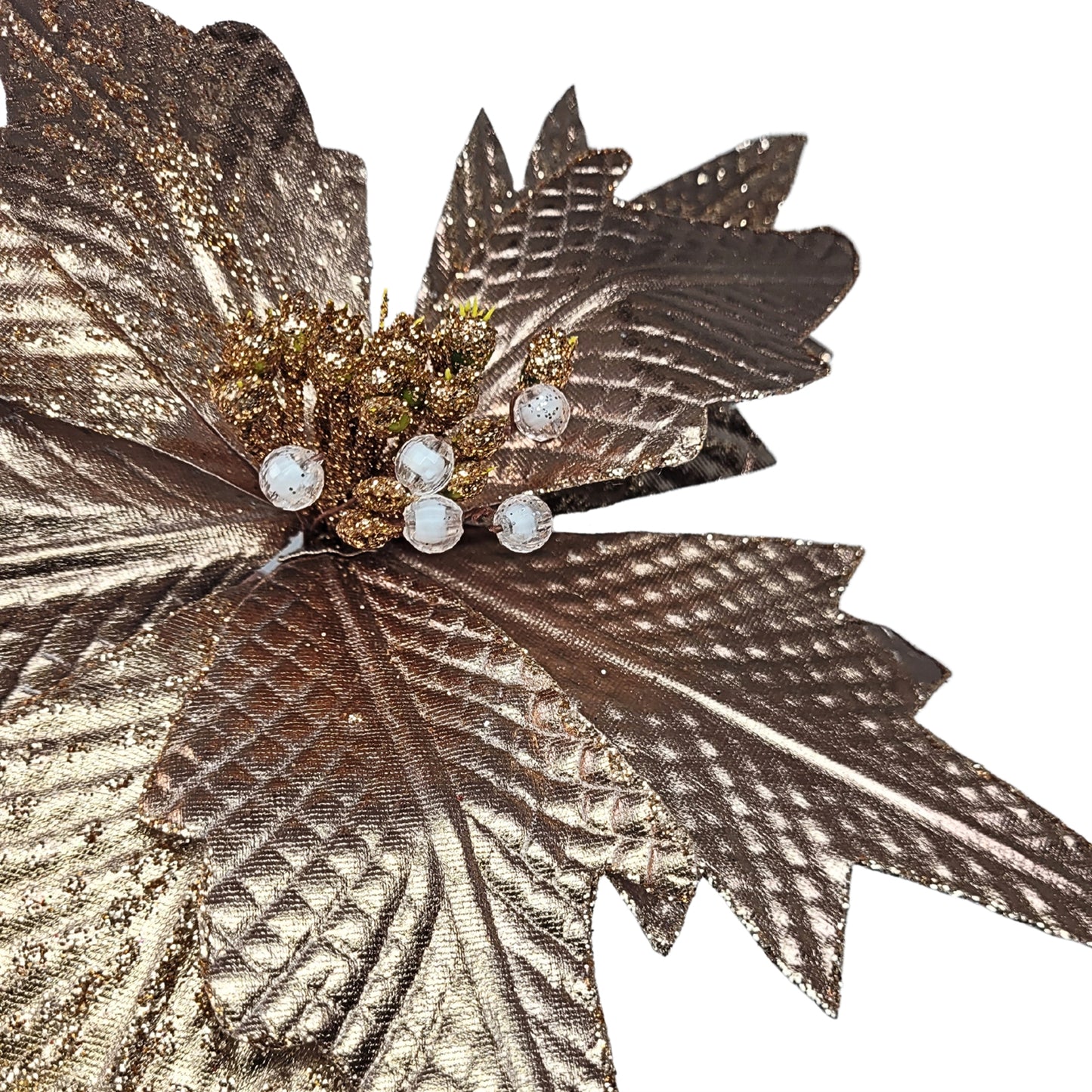 Metallic Diamond Pattern Poinsettia Spray - Rose Gold 18” | YS