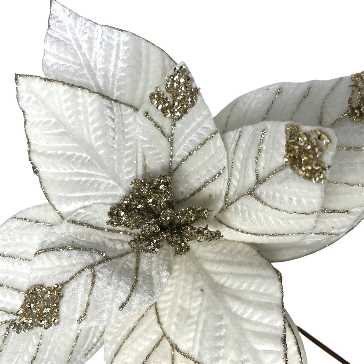 Royal Cream Velvet Poinsettia w/ Light gold Sequins H17" Dia:12"