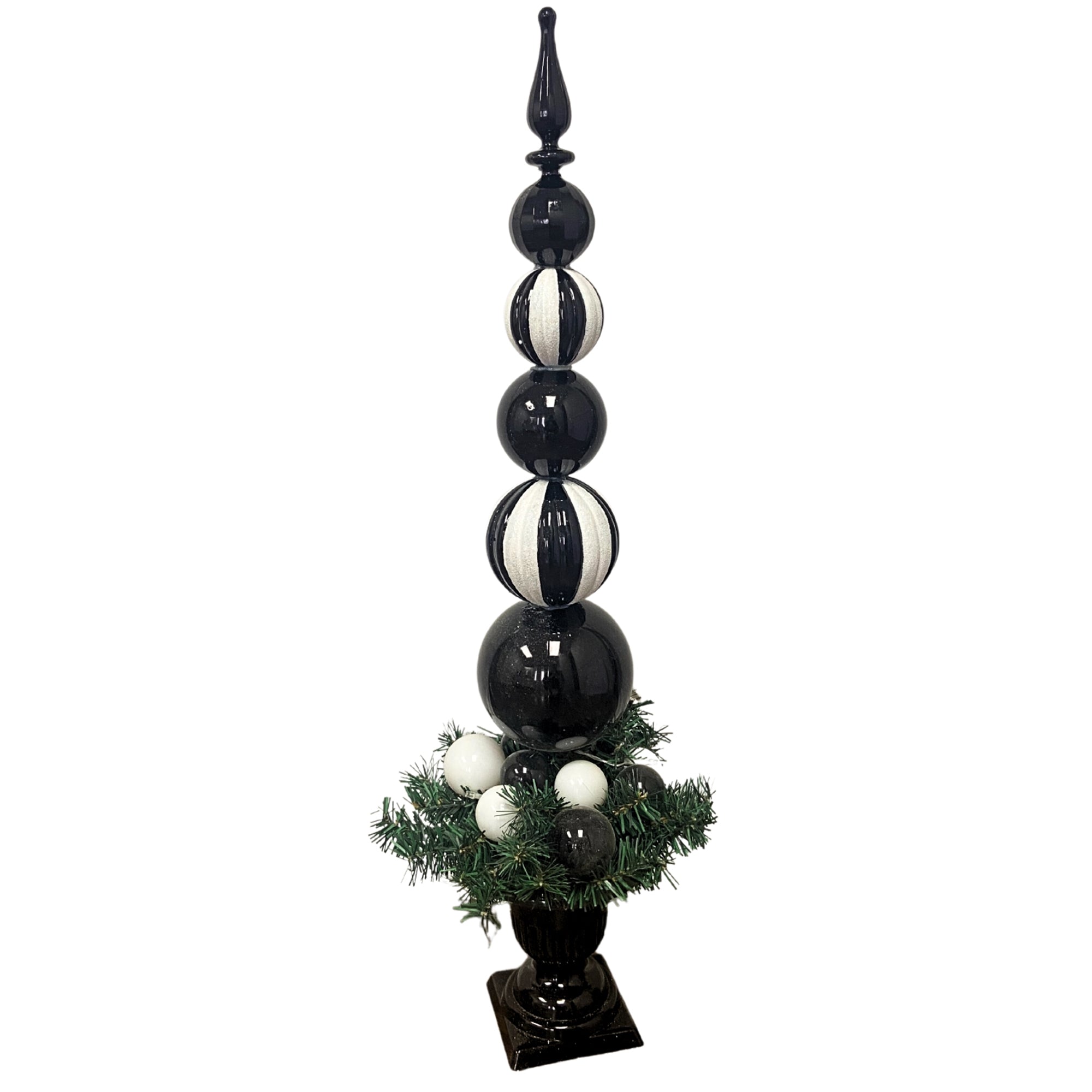 30'' H Shatterproof Finial In Pot W/ Led Light (Black And White In Bla