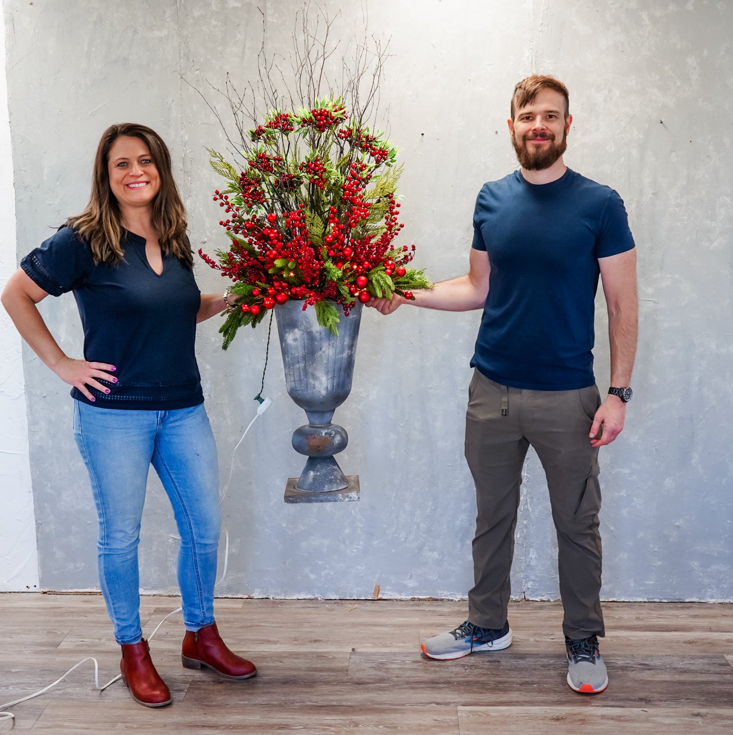 Rustic Antique Grey Wash Urn 24” | AMR