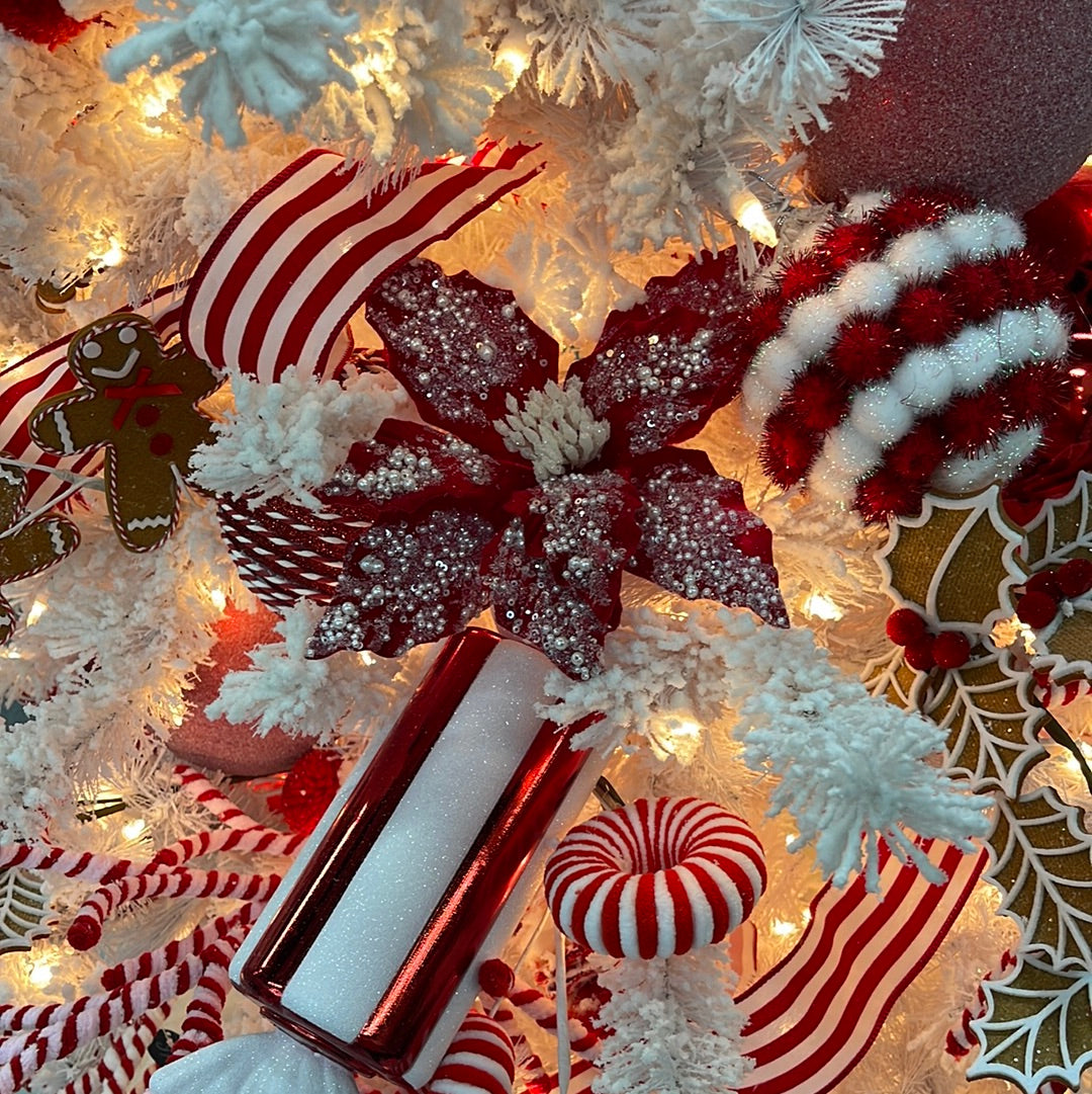Santa's Suit Pearl Red Poinsettia Stem 22" | KS