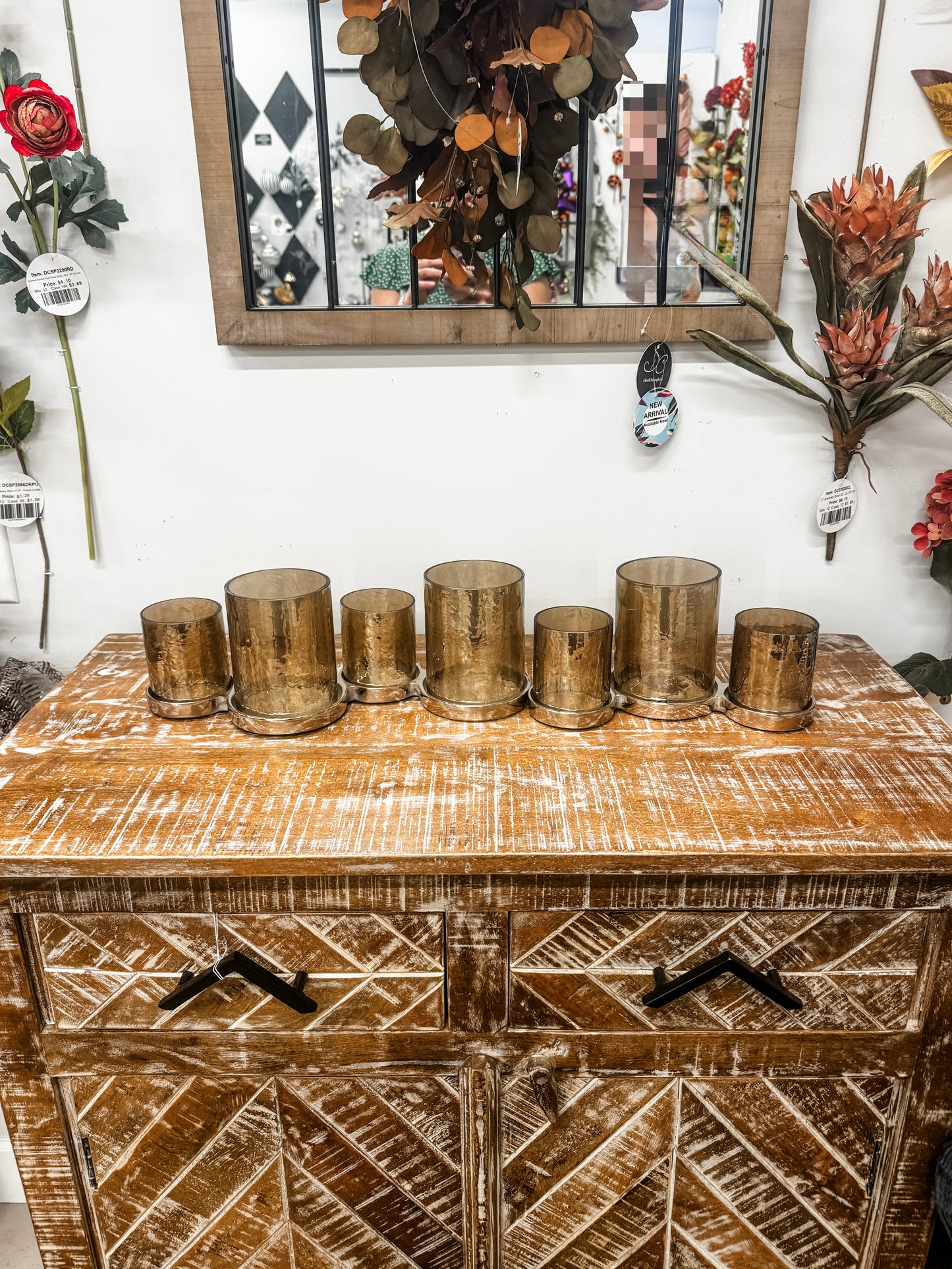26”L Smoke Luster Glass Candle Holder Set of 7 pcs| SB