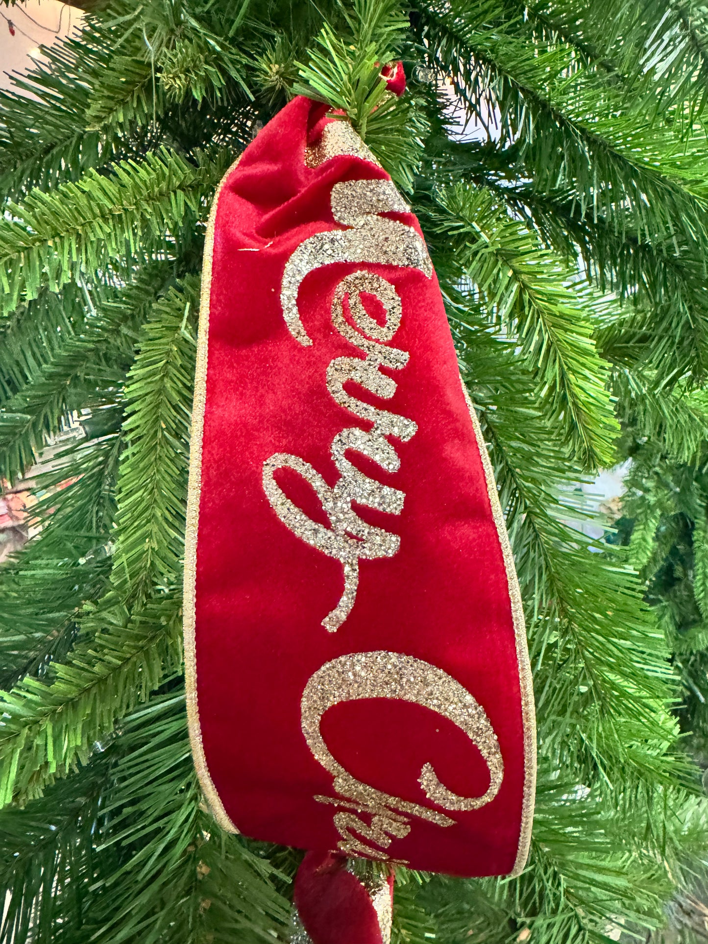 Plush Red Velvet Gold "Merry Christmas" Glitter Ribbon 4"X10YD | IR