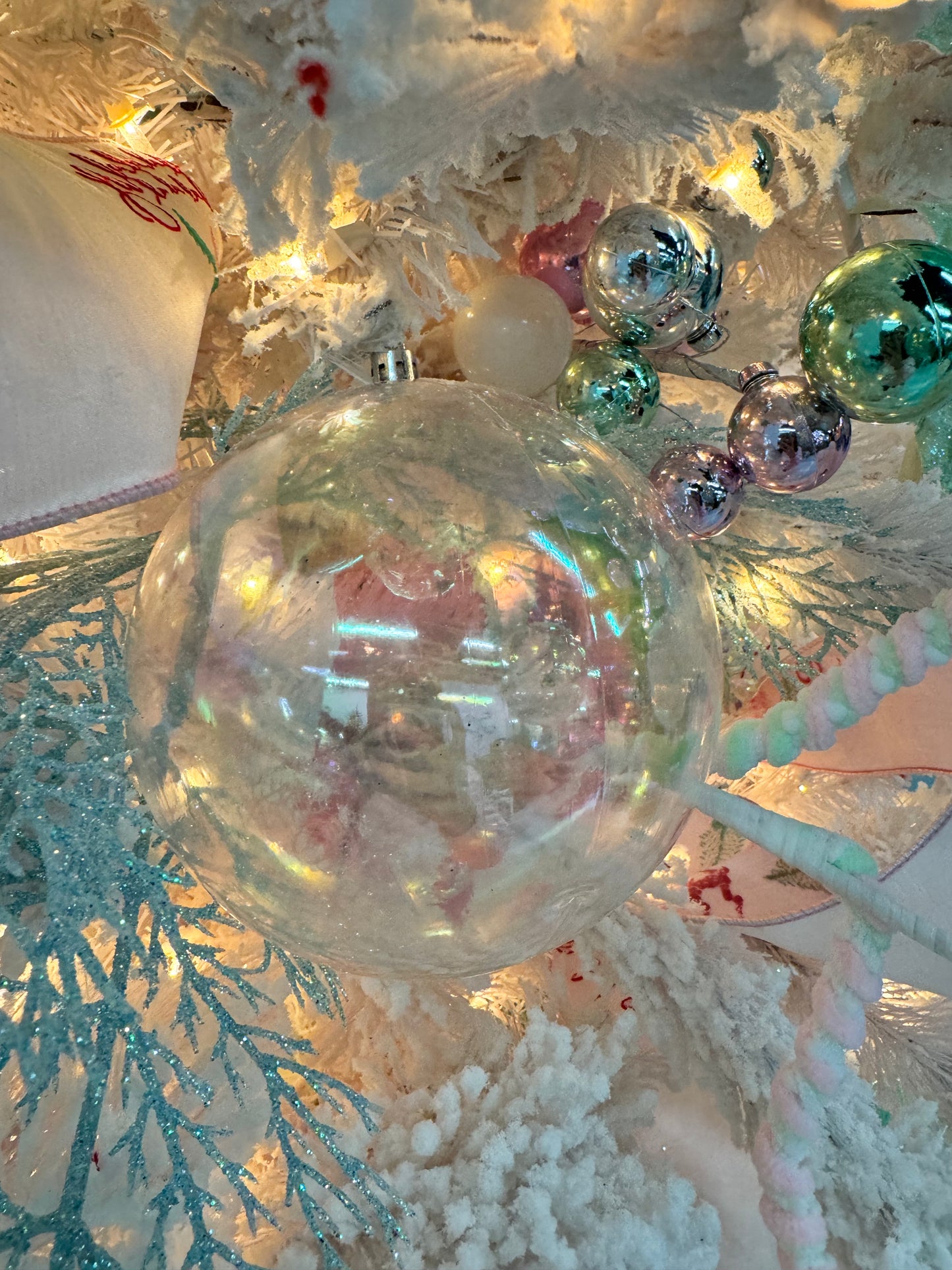 Clear Iridescent Plastic Ball Ornament 5.5” | LC