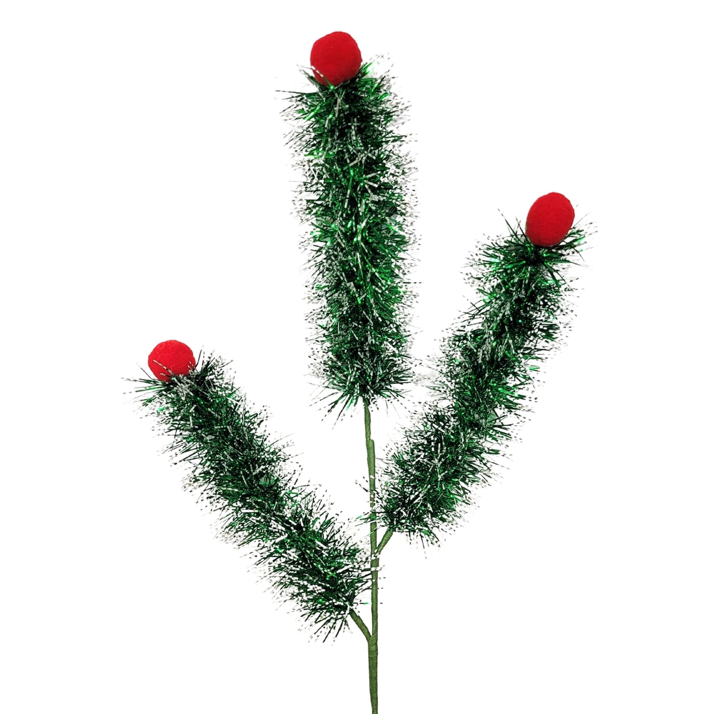 Christmasville Tinsel Ball Spray - Green/White/Red 26” | KS