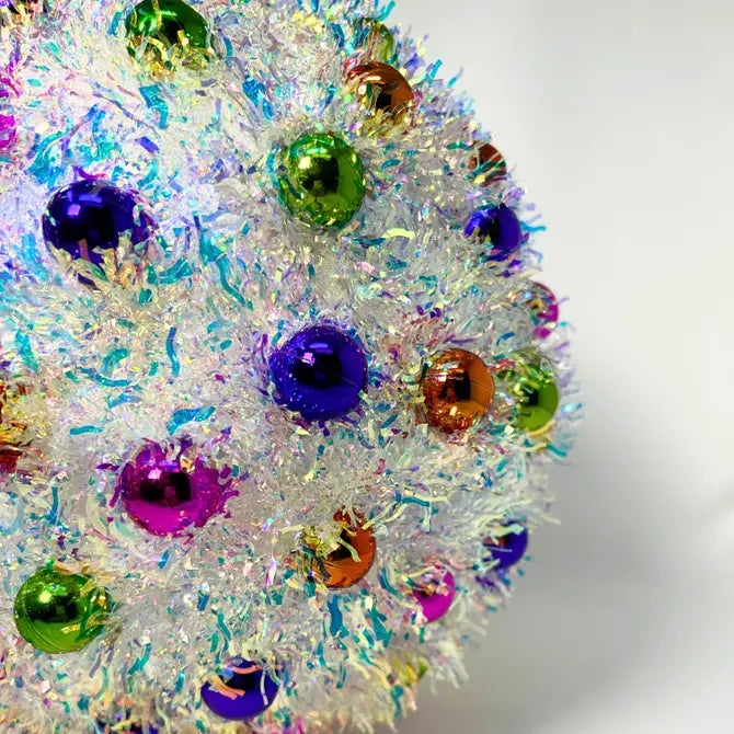 Iridescent Metallic Tinsel Mini Multi Color Ball Ornament 8.5” |KS