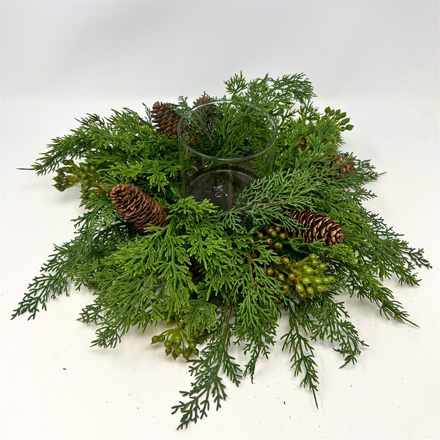 Real Touch Mixed Cedar, Pine Cone, Seed Candle Centerpiece W/4"X4" Candleholder 16" | XJ