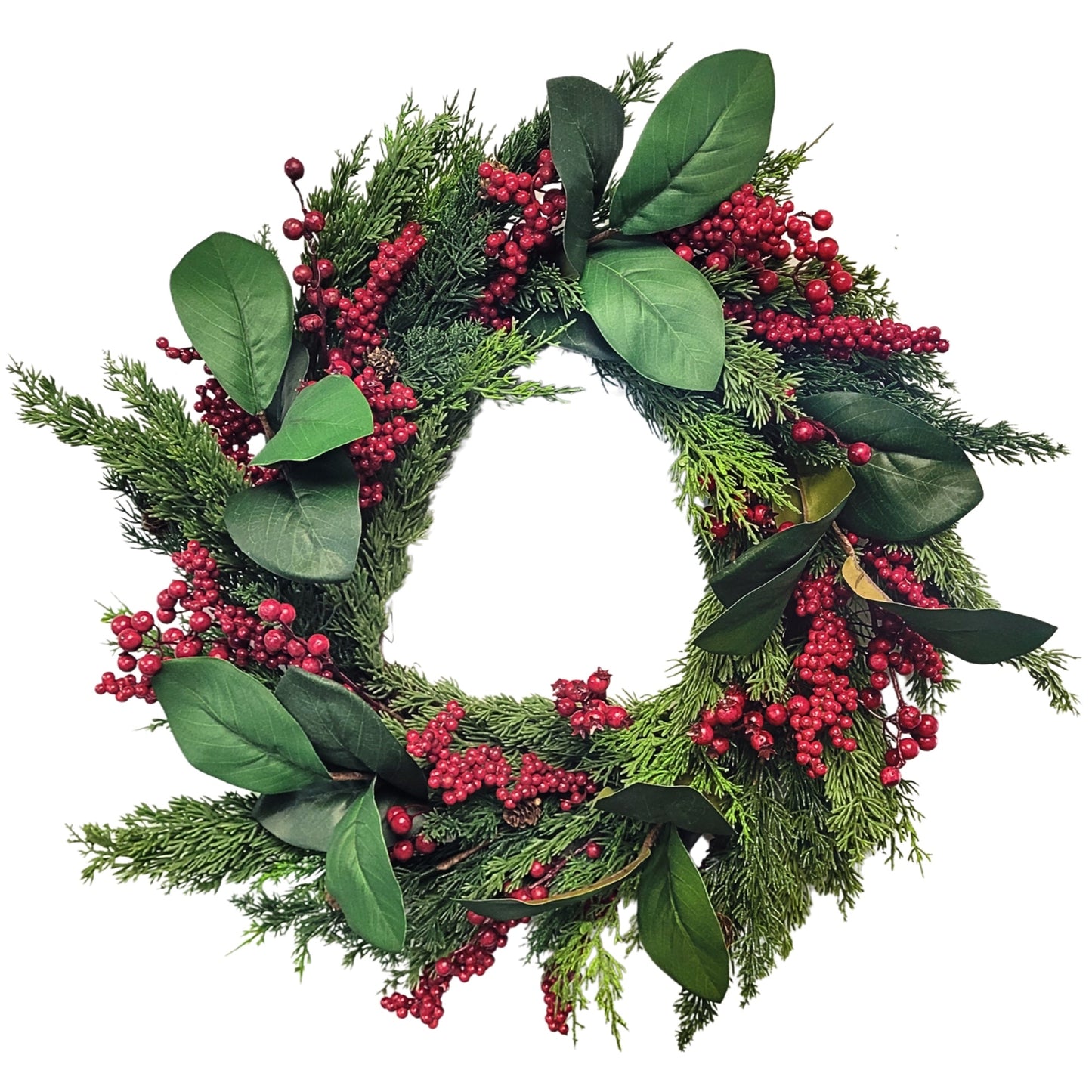 Mixed Magnolia, Berry, Real Touch Pine Wreath 24" | XJ