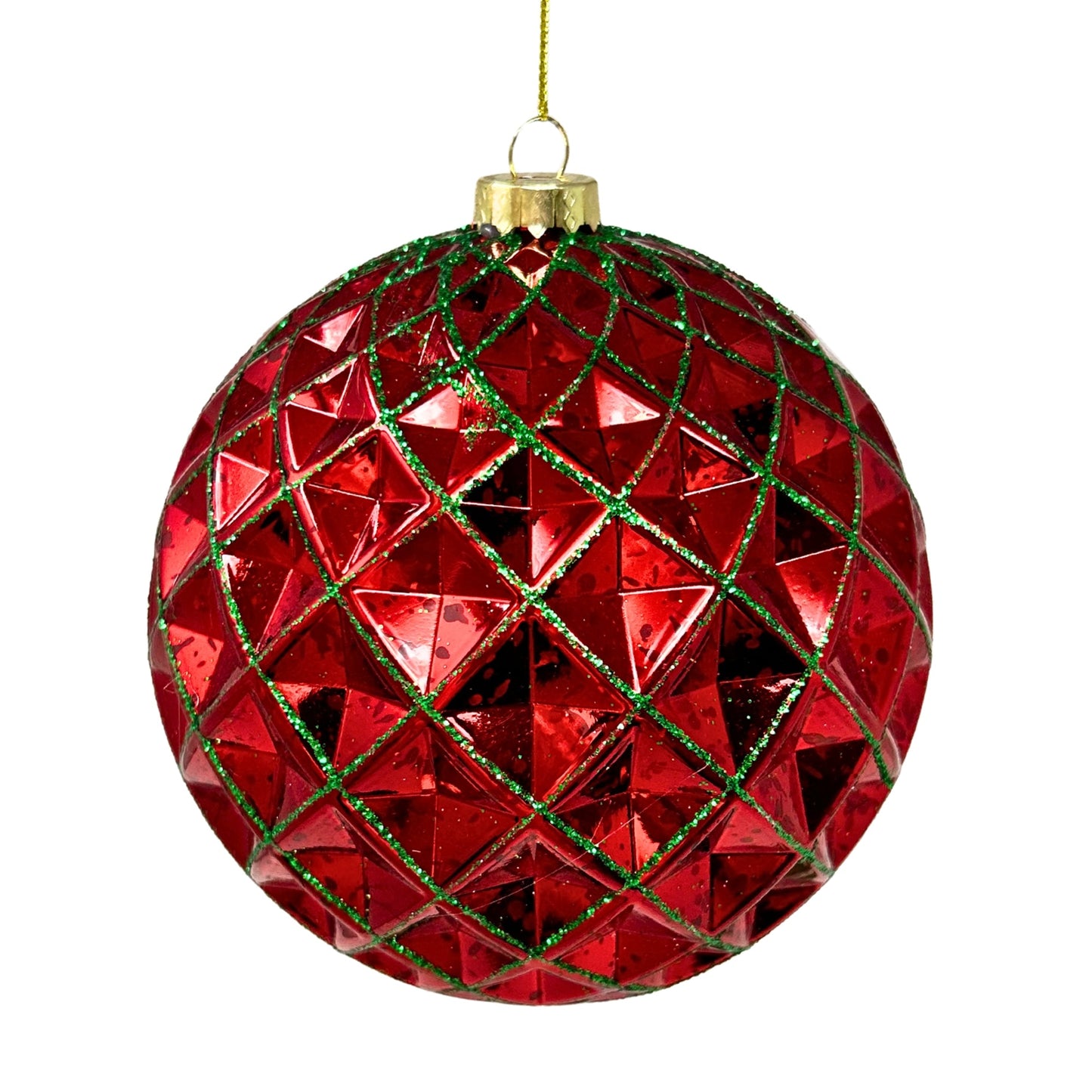 Mercury Finish Diamond Plastic Ball Ornament - Red/Emerald 6" | YK