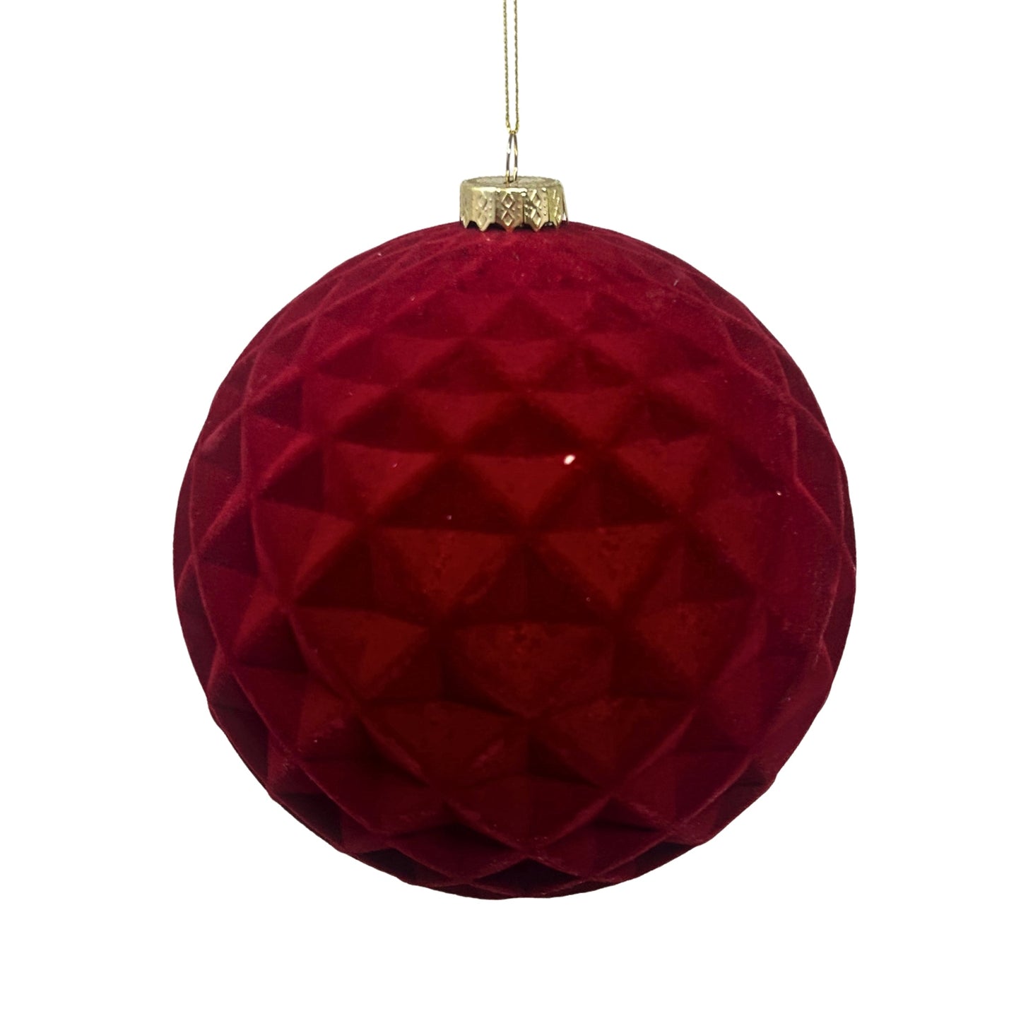 Plastic Flocked Diamond Ball Ornament - Crimson 6" | YK