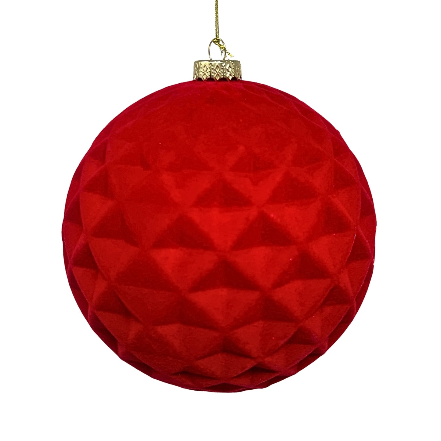 Plastic Flocked Diamond Ball Ornament - Red 6" | YK
