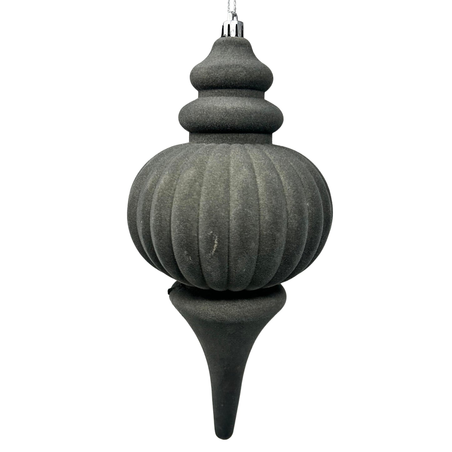 Plastic Flocked Finial Ornament - Charcoal 10" | YK
