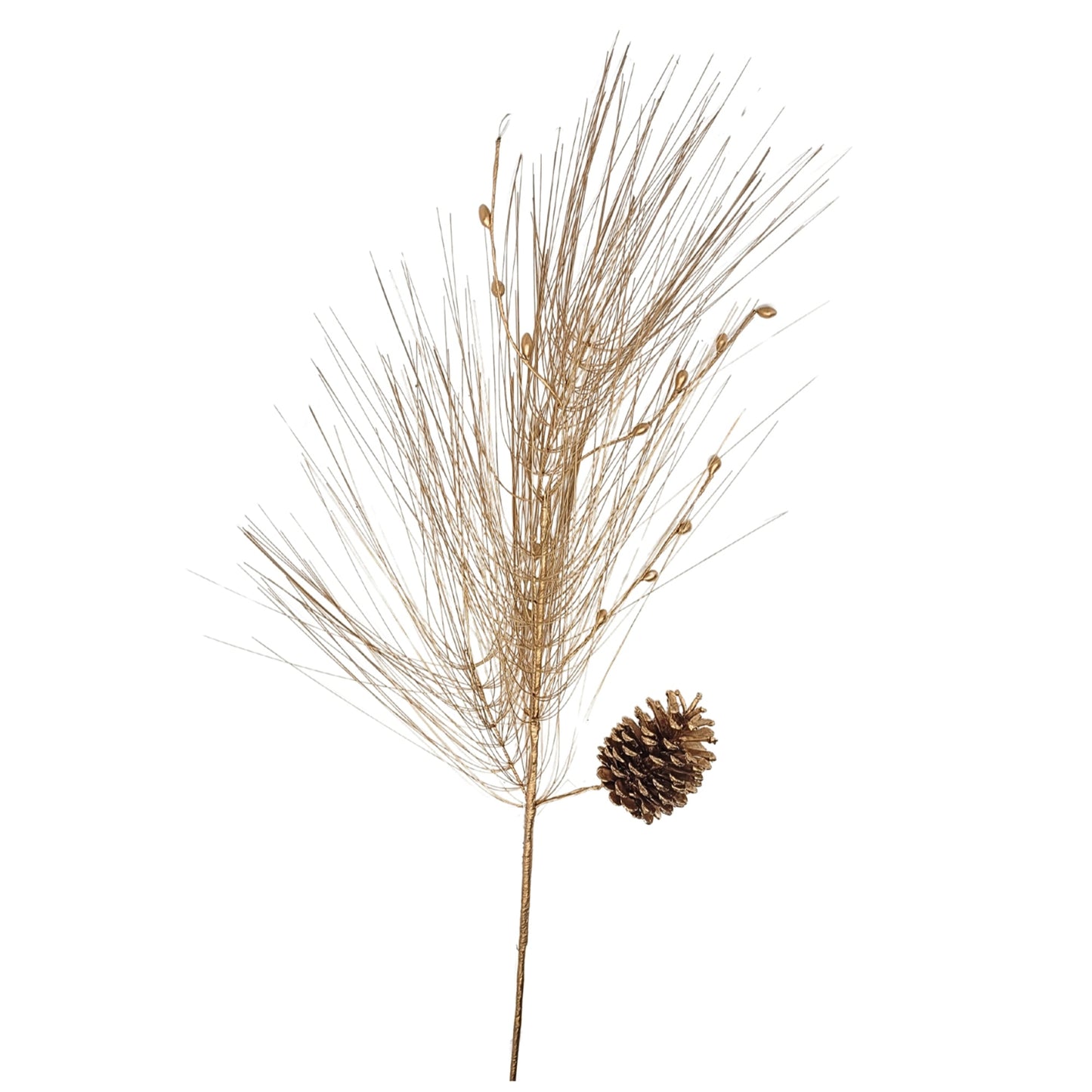 Metallic Long Needle Pine/Pinecone/Berry Spray - Gold 37” | YS