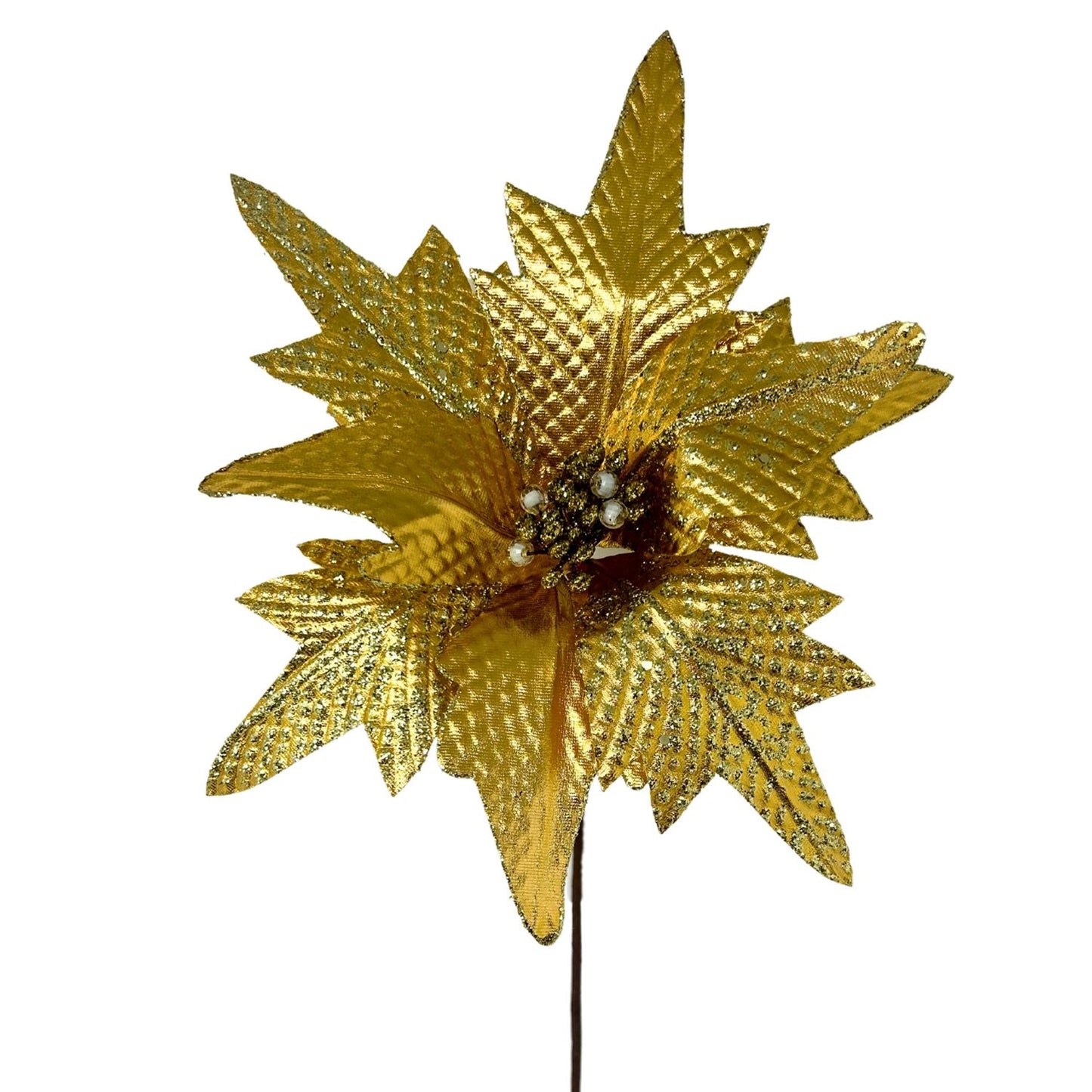 Metallic Diamond Pattern Poinsettia Spray - Gold 18” | YS