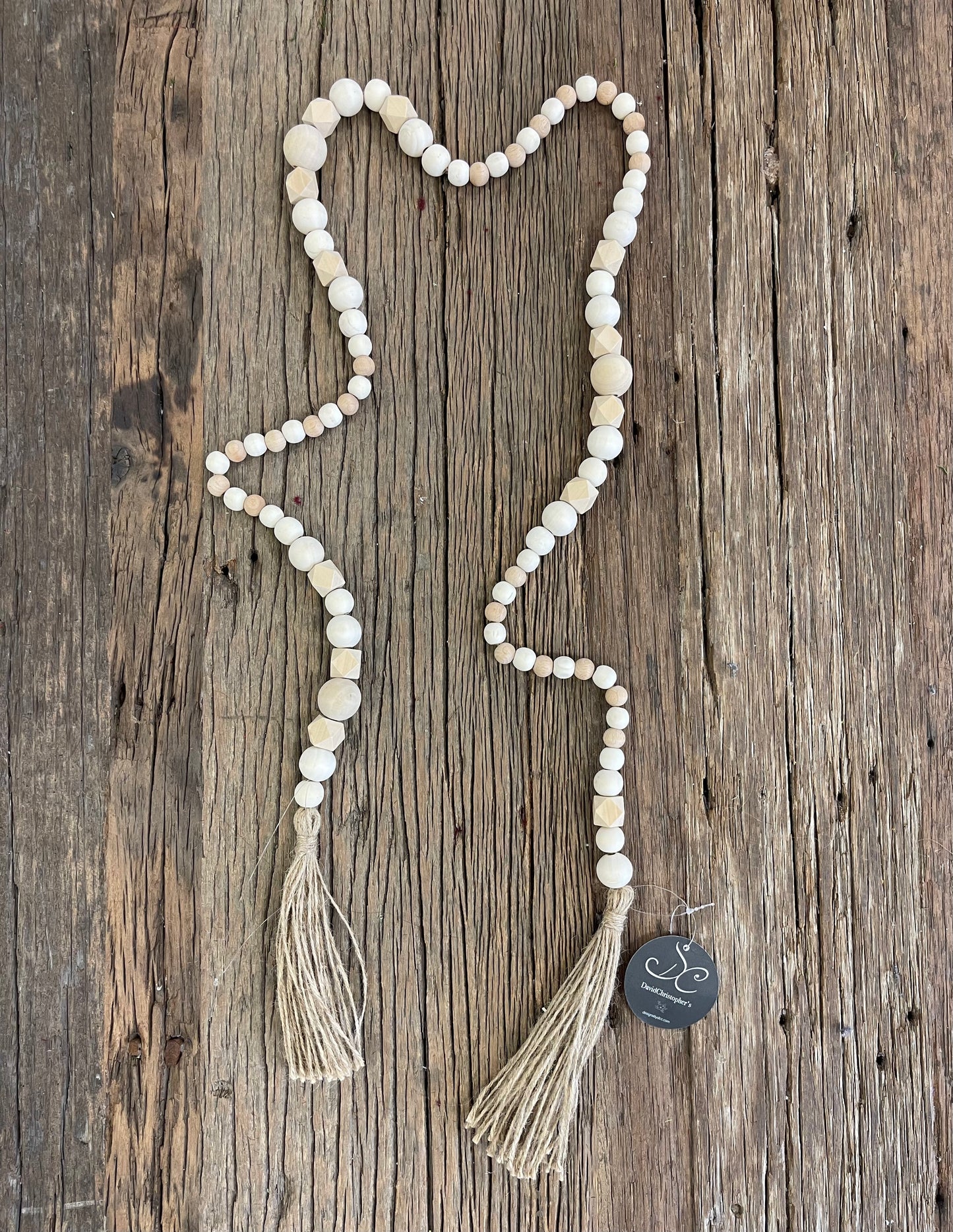 Chic Wooden Bead Garland With Jute Tassels 72" in Natural Ivory | BF