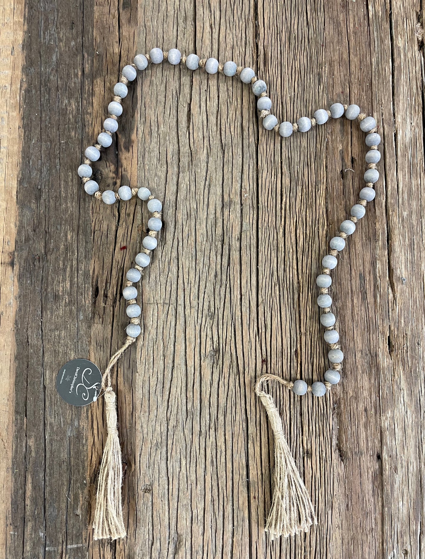 Chic Wooden Bead Garland With Jute Tassels 69" in Grey Natural | BF