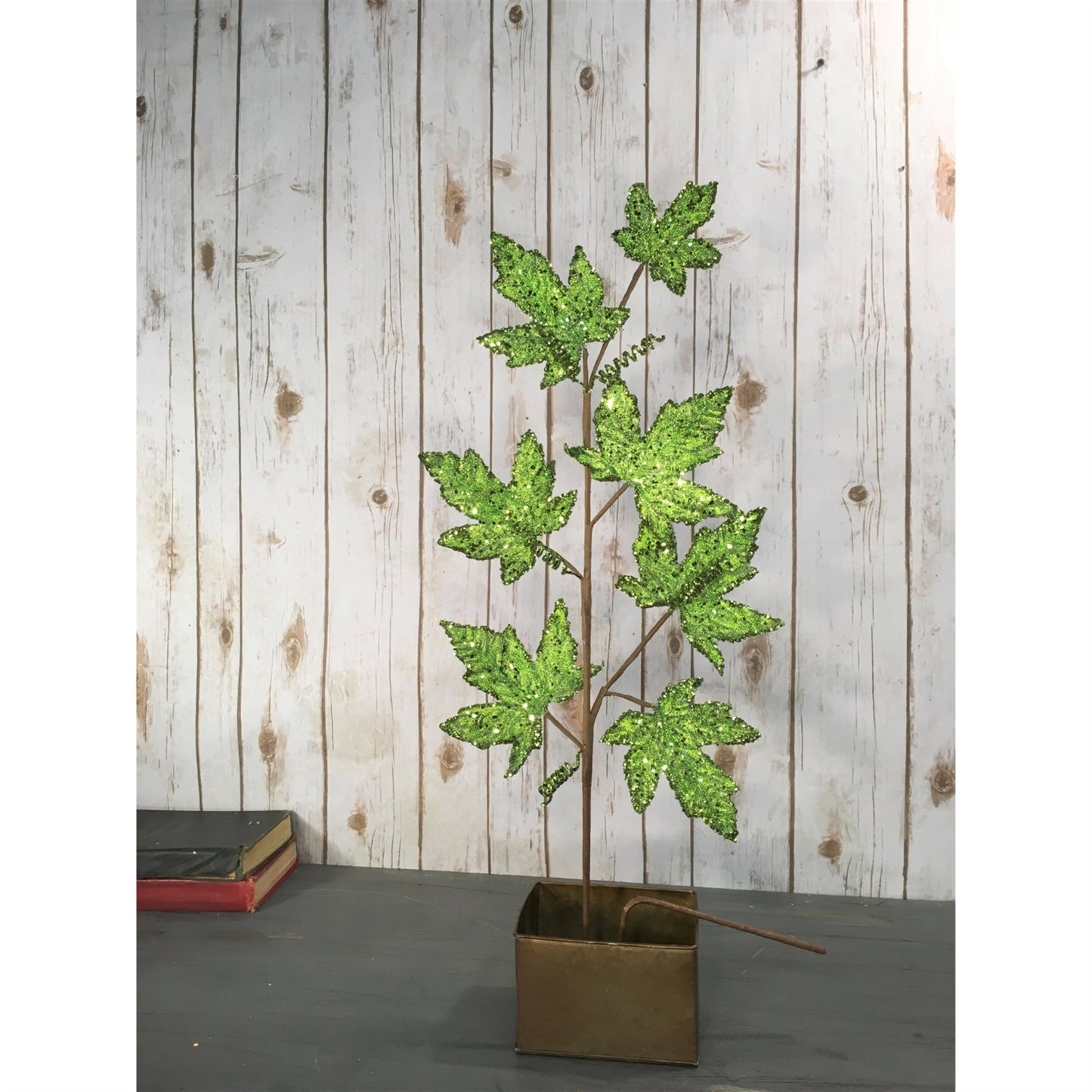 36" Beaded Glitz Maple Leaf Spray in Apple Green | QD