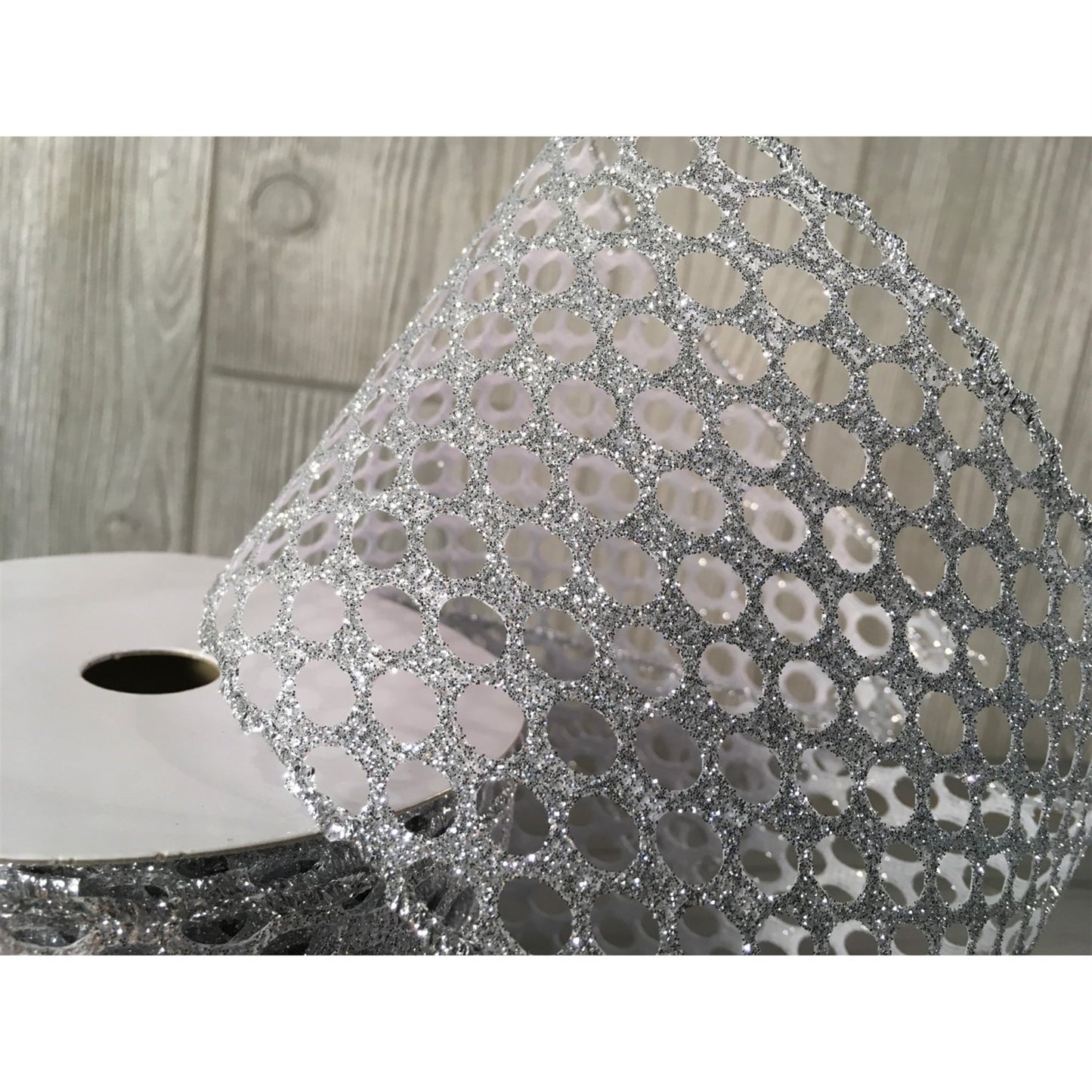 4" X 10YD Glitter Dot Mesh Ribbon in Champagne, Red, or Silver | YT