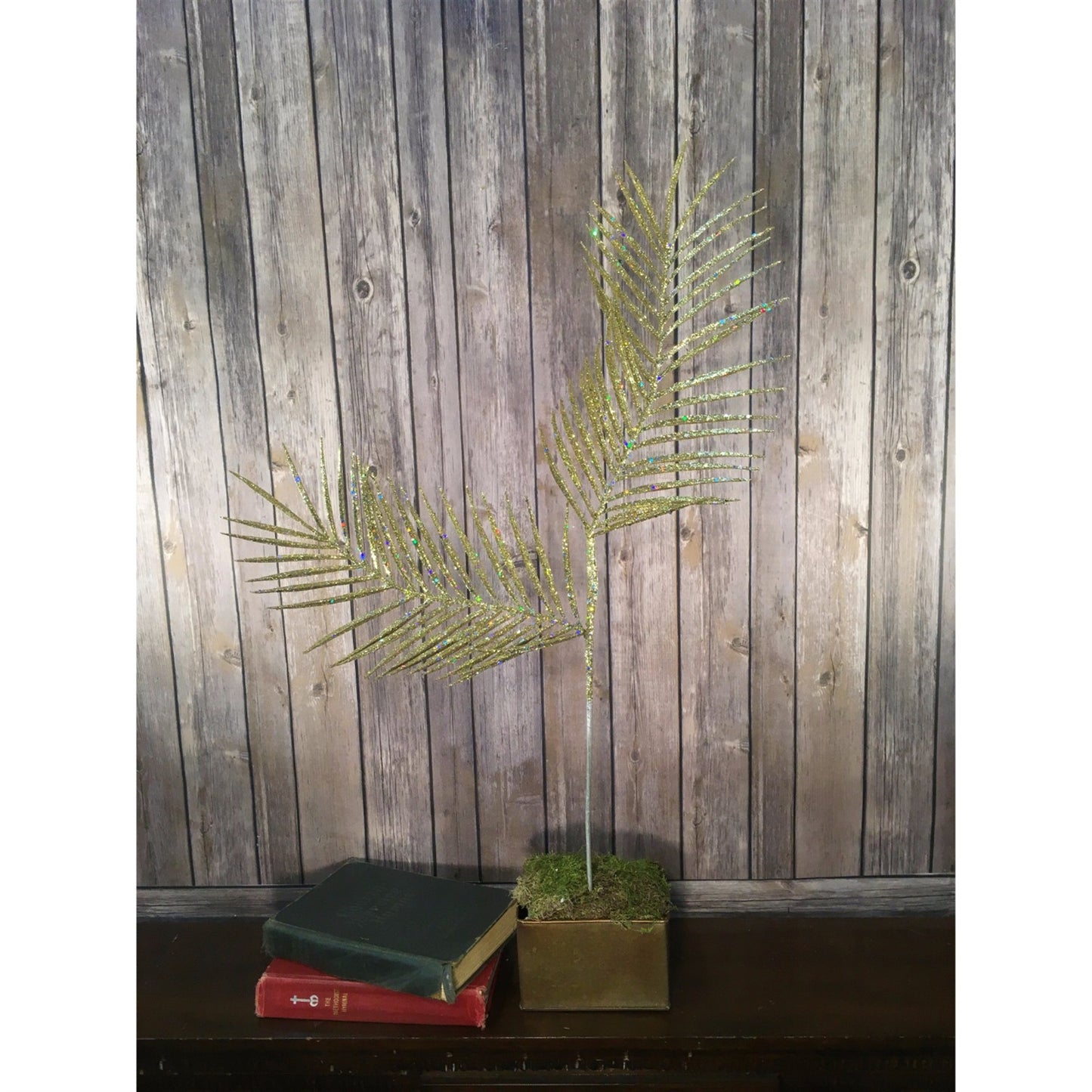 31" Glitter Palm Leaf Spray in Champagne | QS