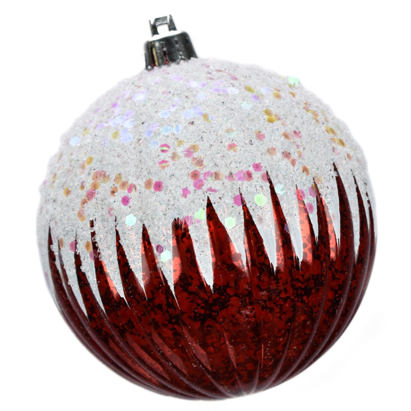 4" Icicle Snow Pattern Ball Ornament in Red | XJB
