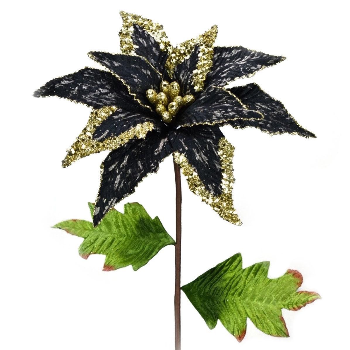 24" Sequin Edge Poinsettia in Black/Gold | QG